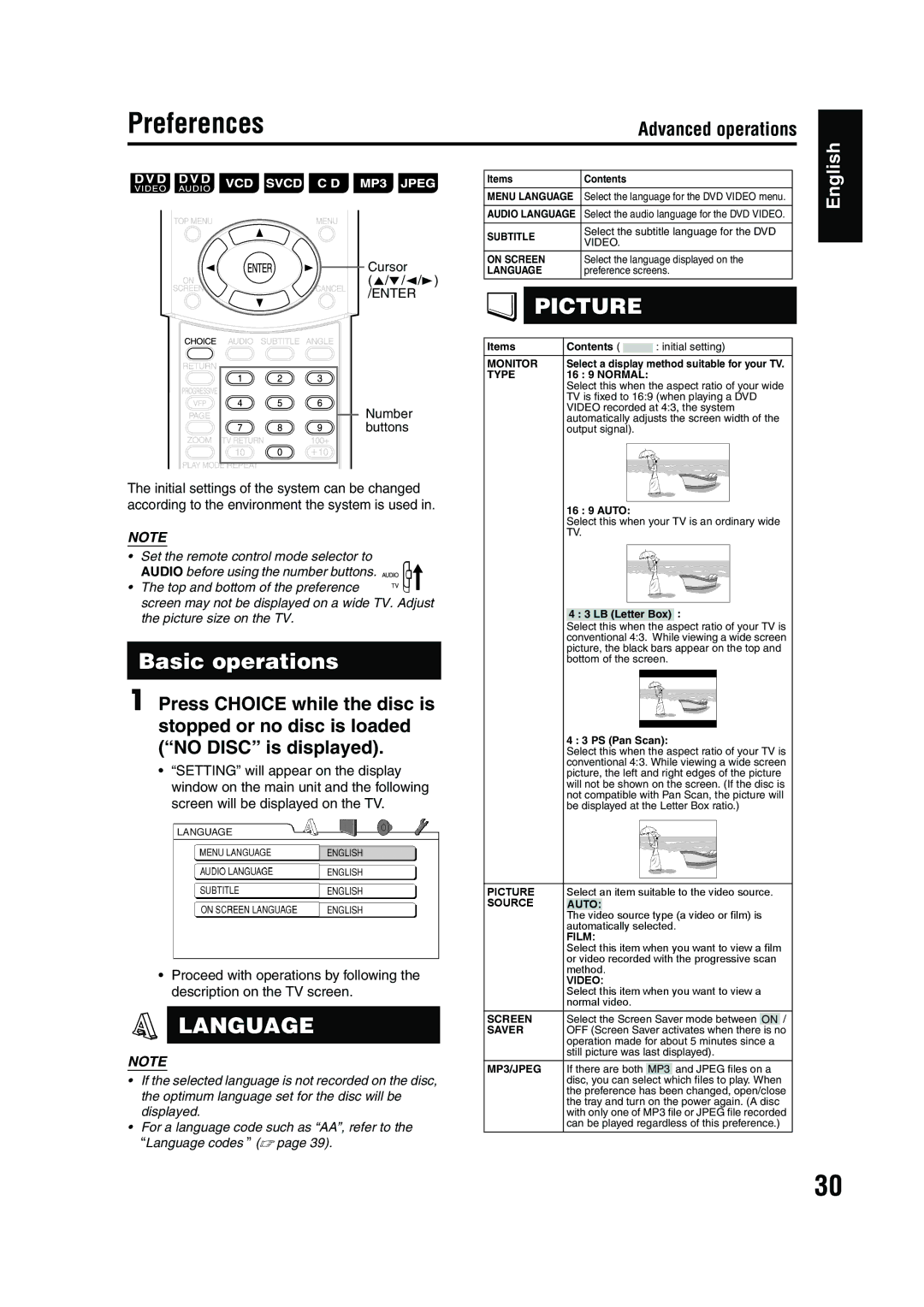 JVC EX-A1 manual Preferences, Basic operations 