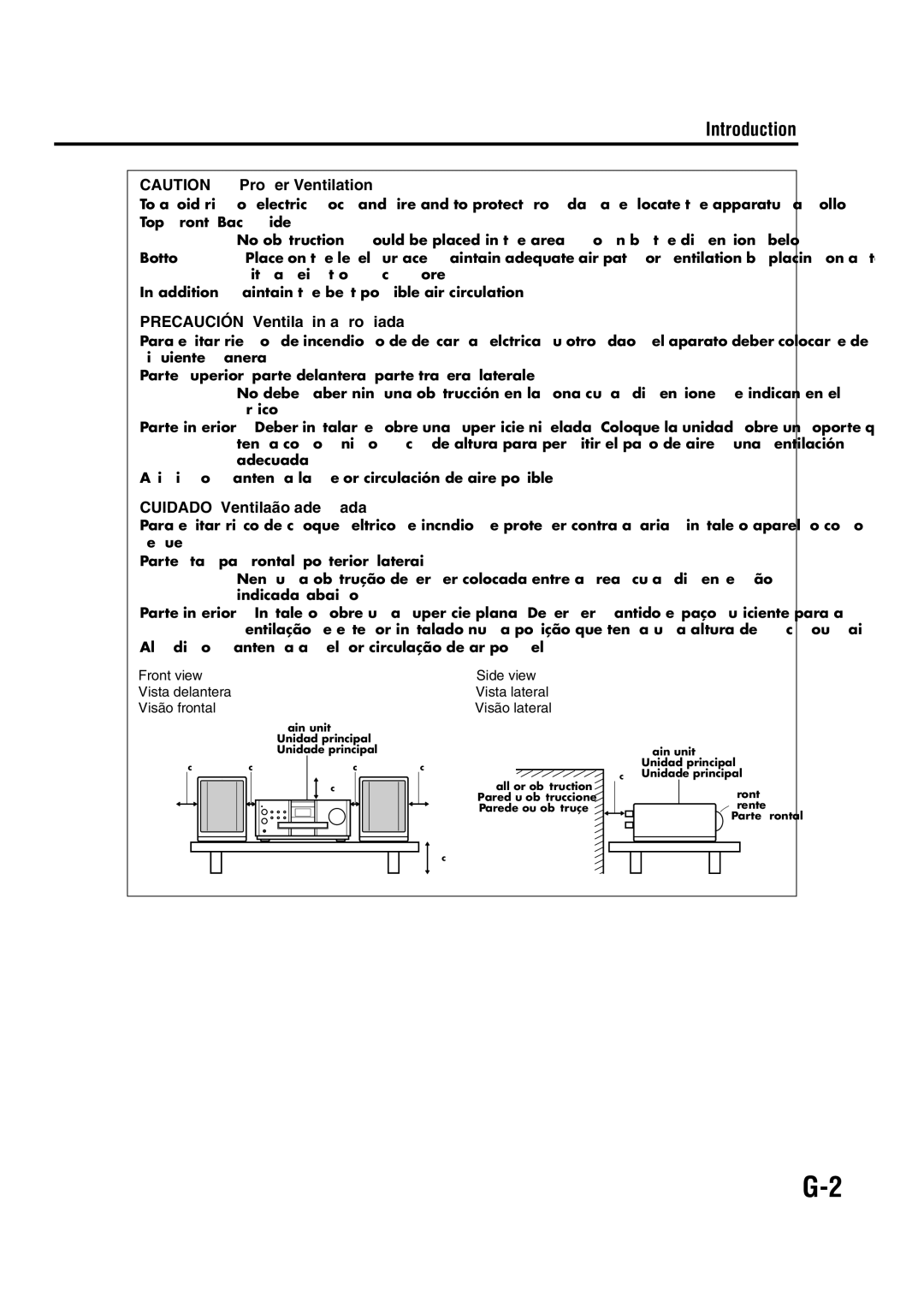 JVC EX-A1 manual Precaución Ventilación apropiada, Além disso, mantenha a melhor circulação de ar possível 