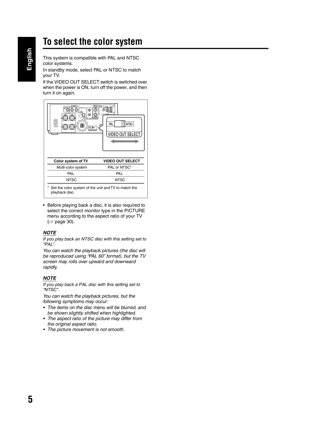 JVC EX-A1 manual To select the color system 