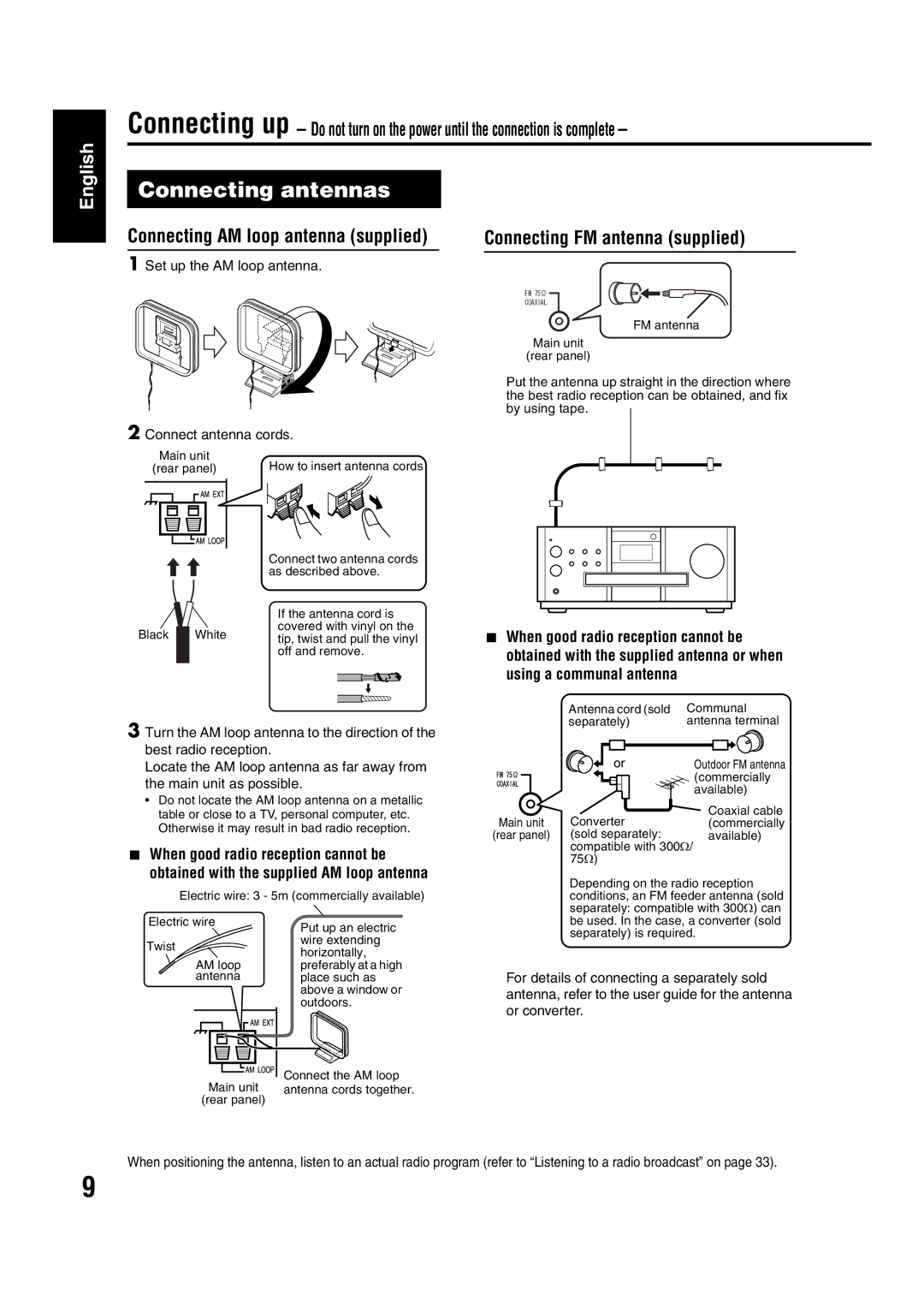 JVC EX-A1 manual Connecting antennas 