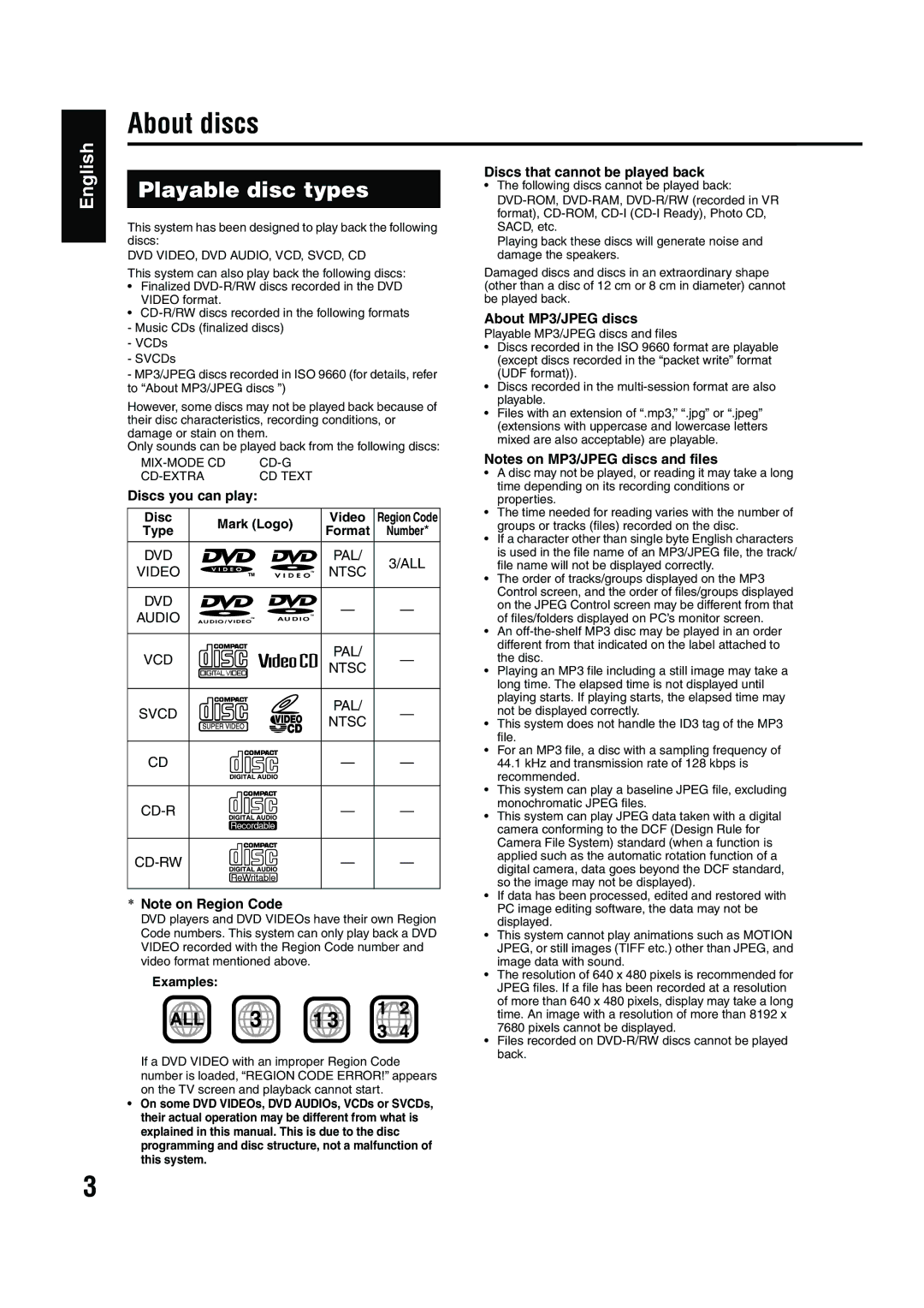 JVC EX-A1 manual About discs, Playable disc types 