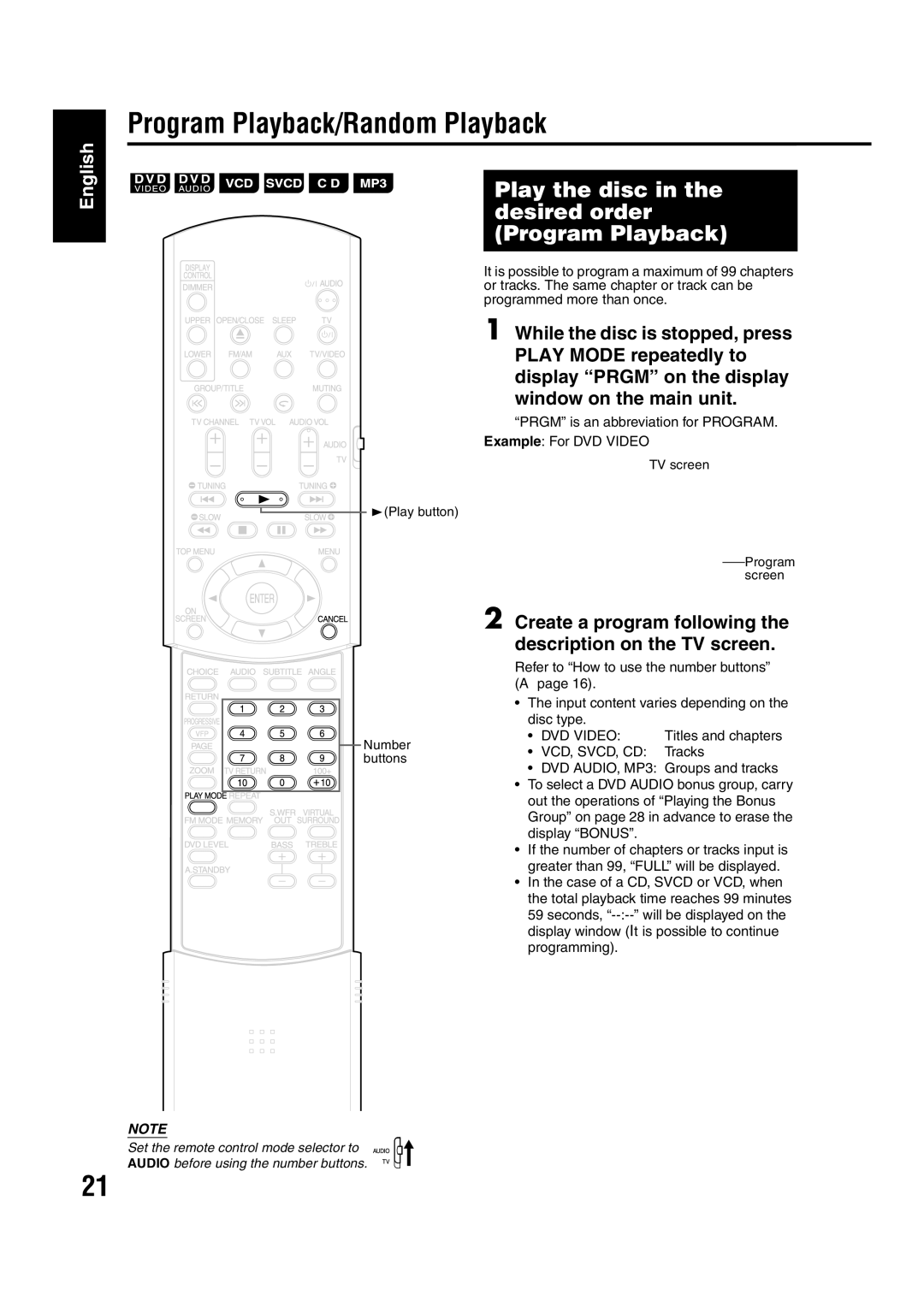 JVC EX-A1 manual Program Playback/Random Playback 