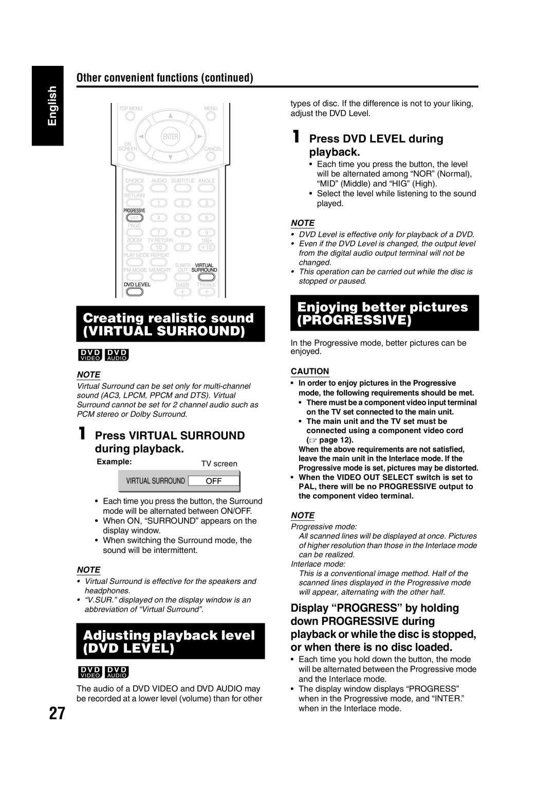 JVC EX-A1 manual Virtual Surround 