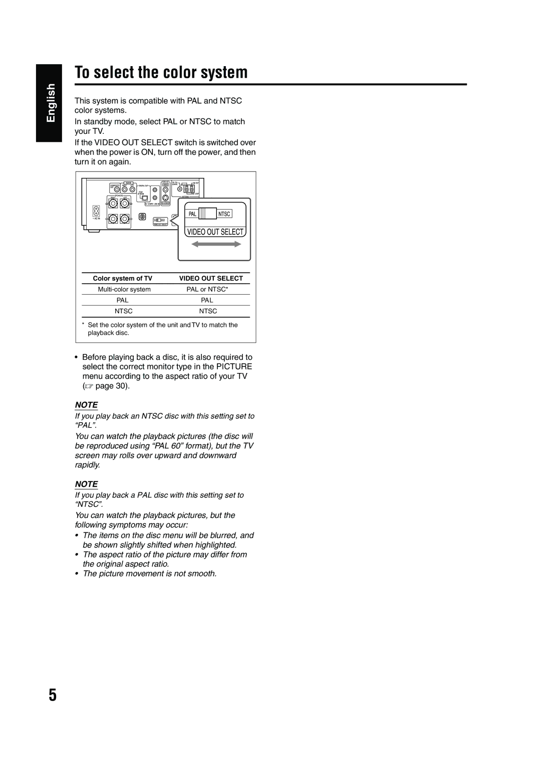 JVC EX-A1 manual To select the color system, Menu according to the aspect ratio of your TV a 