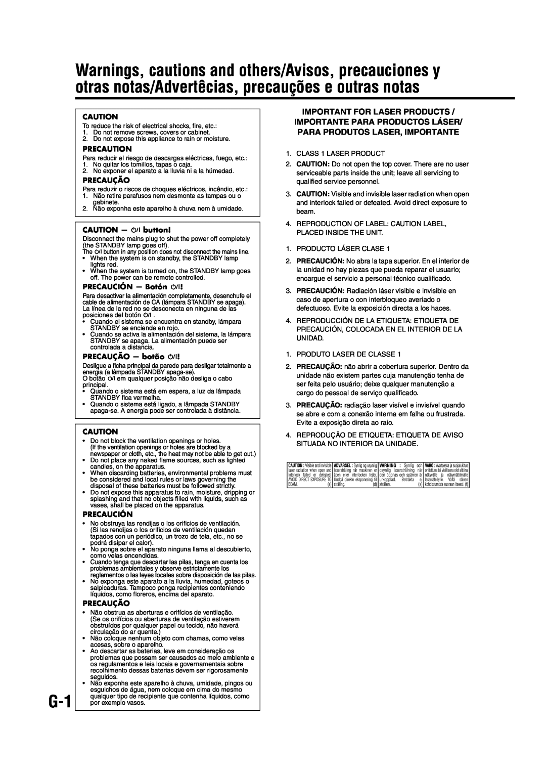 JVC EX-A1 manual Precaution, Precaução, CAUTION - F button, PRECAUCIÓN — Botón F, PRECAUÇÃO — botão F, Precaución 