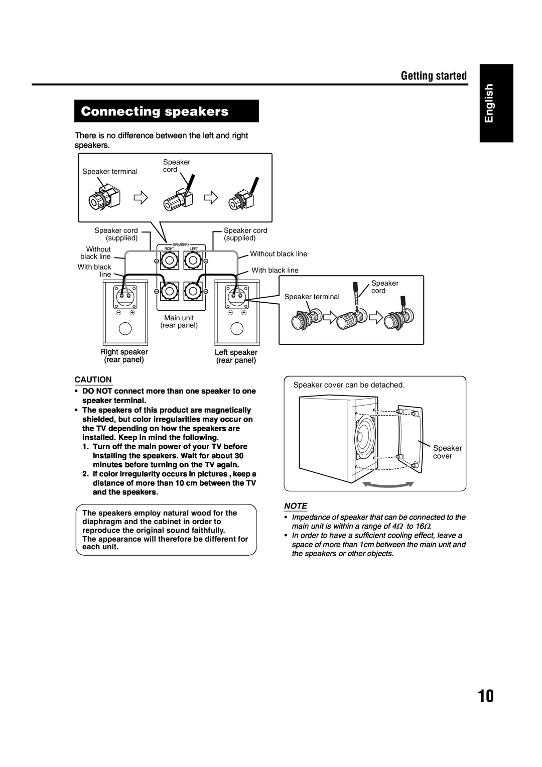 JVC EX-A1 manual GettingConnectionstarted, Connecting speakers, Connecting up, English 
