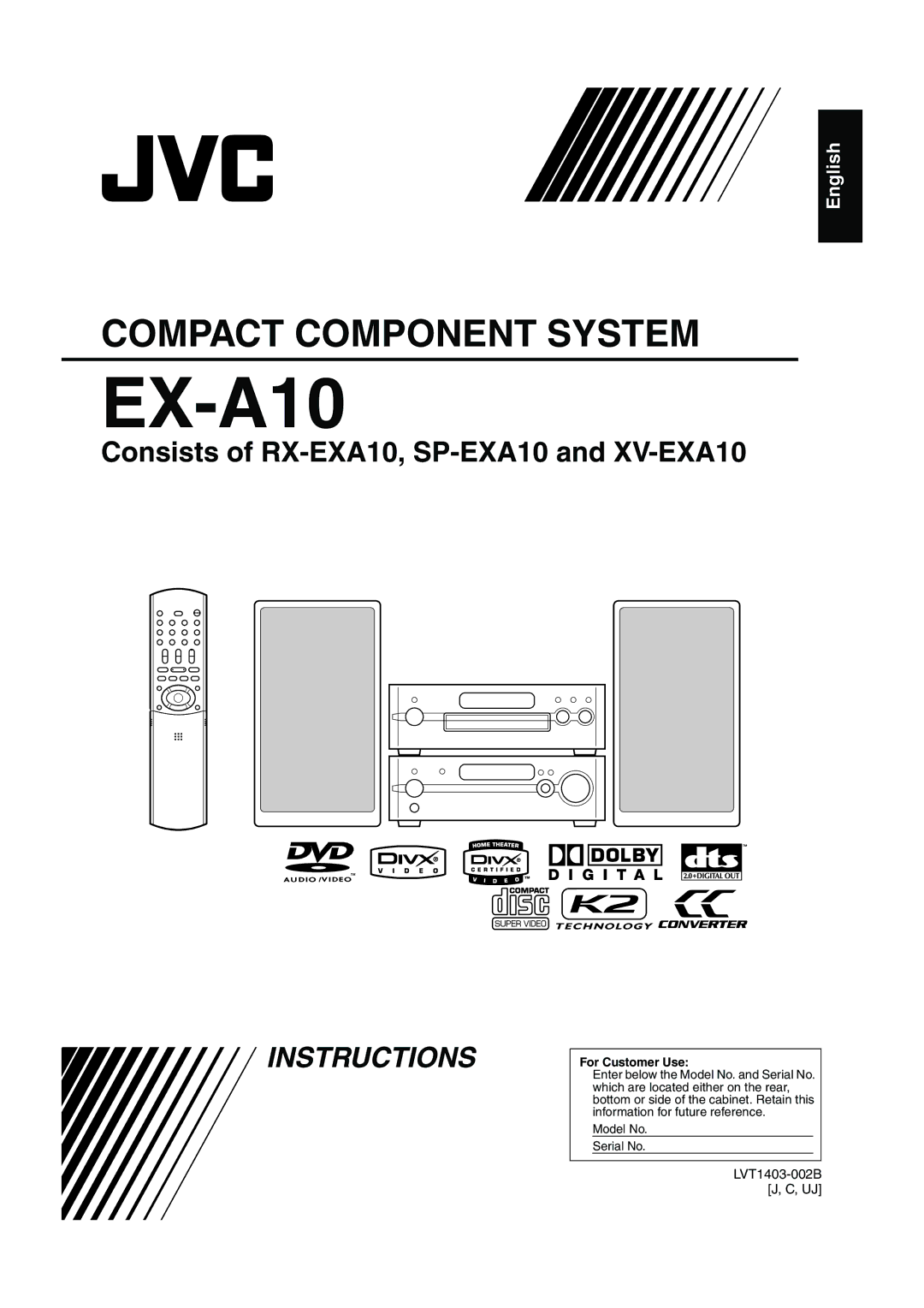 JVC EX-A10 manual Consists of RX-EXA10, SP-EXA10 and XV-EXA10 