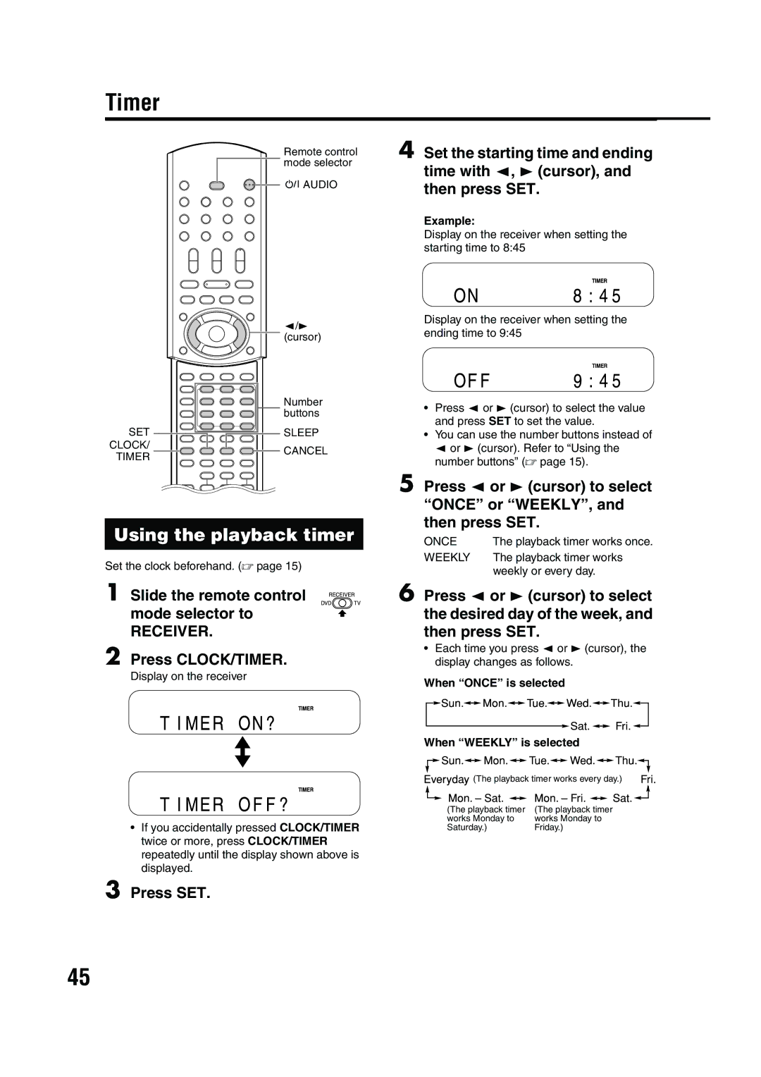 JVC EX-A10 manual Timer 