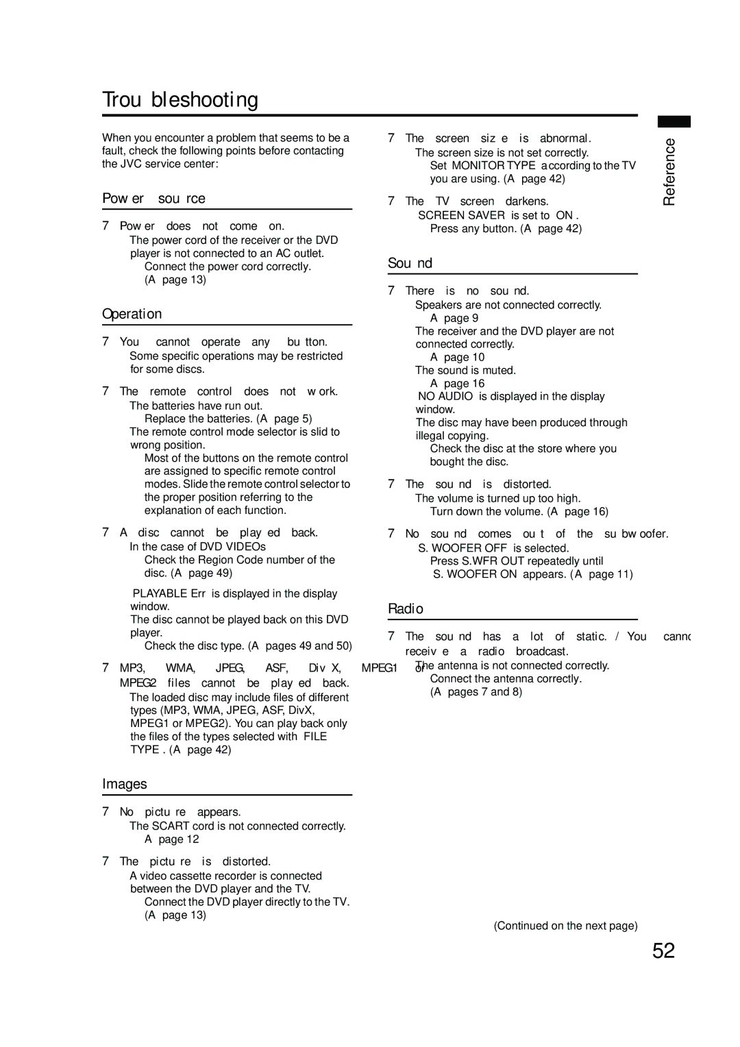 JVC EX-A10 manual Reference Power source 