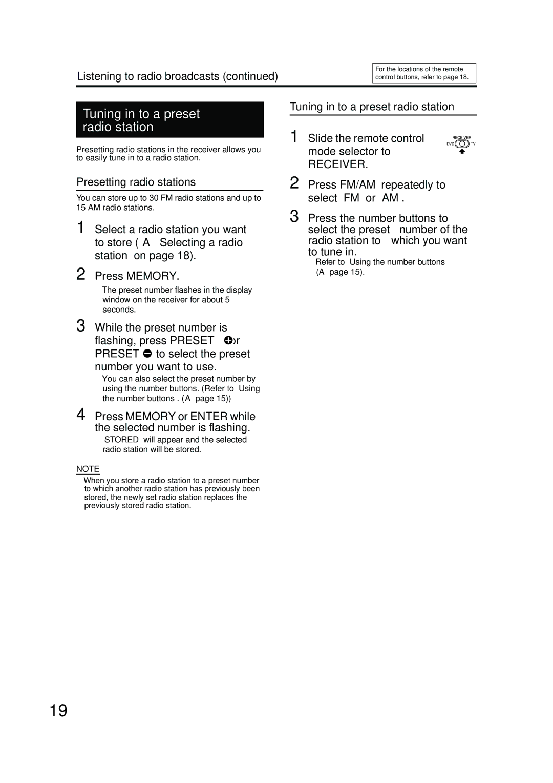 JVC EX-A10 manual Tuning in to a preset radio station 