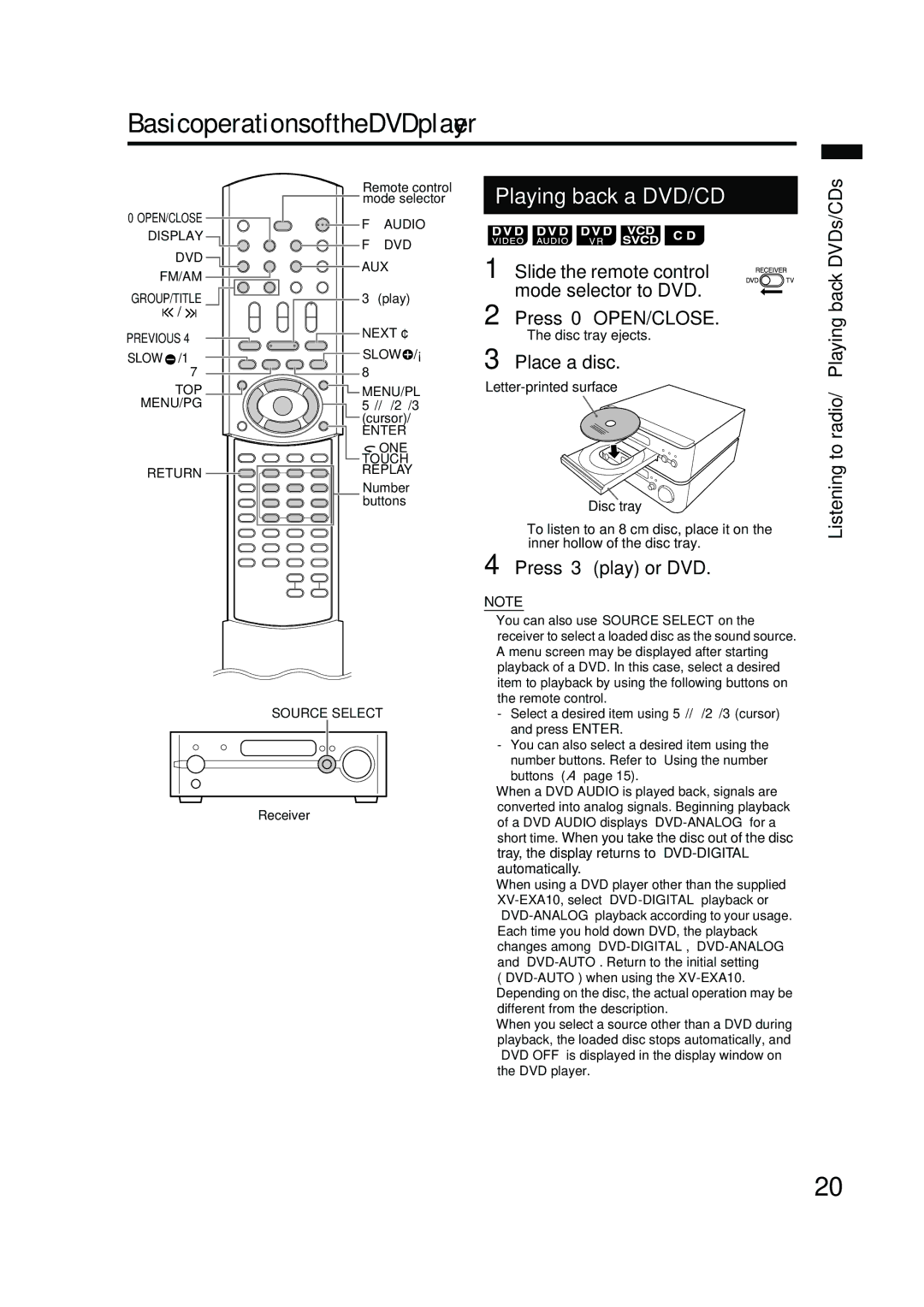 JVC EX-A10 manual Basic operations of the DVD player 