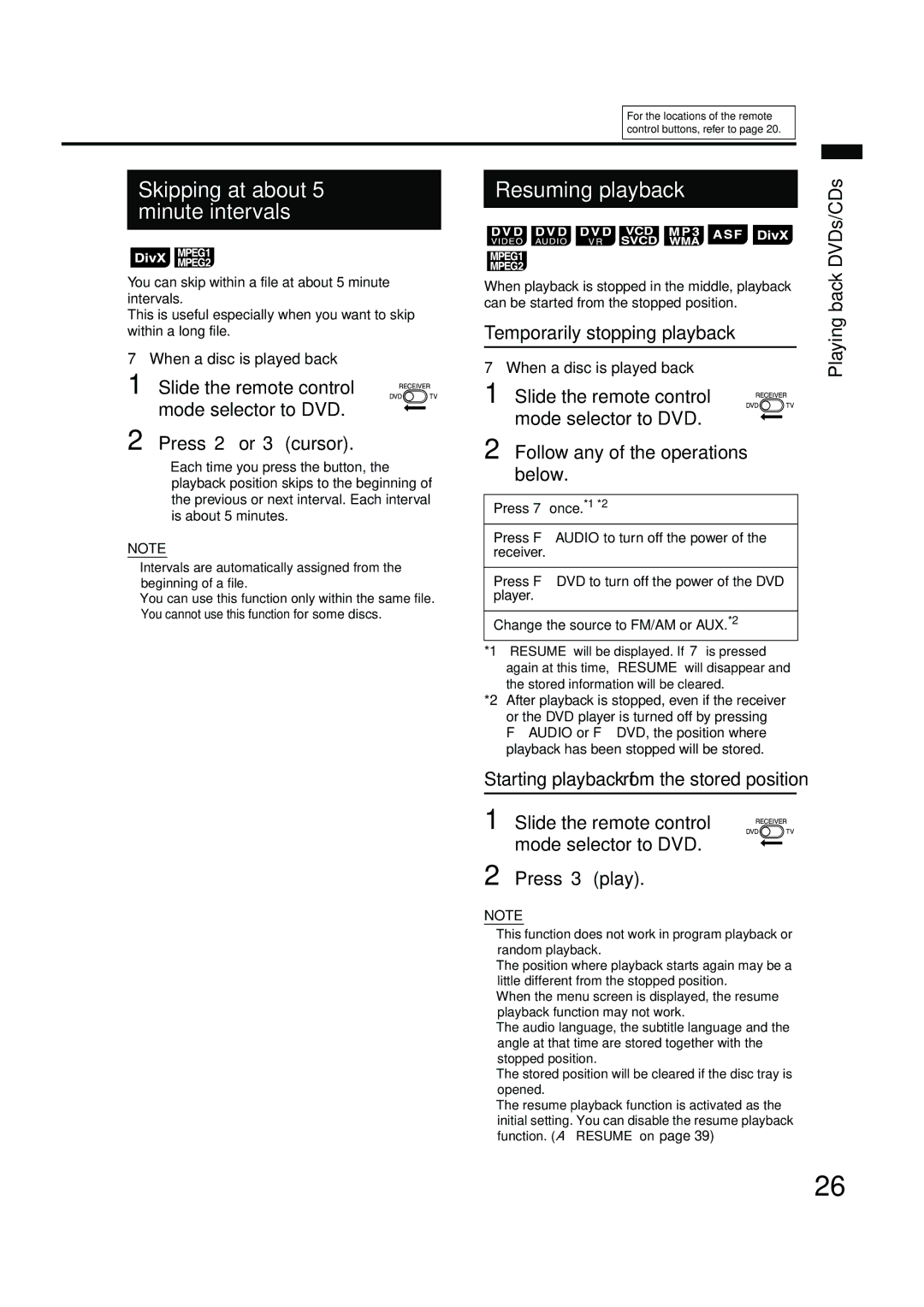 JVC EX-A10 manual Skipping at about Resuming playback Minute intervals 