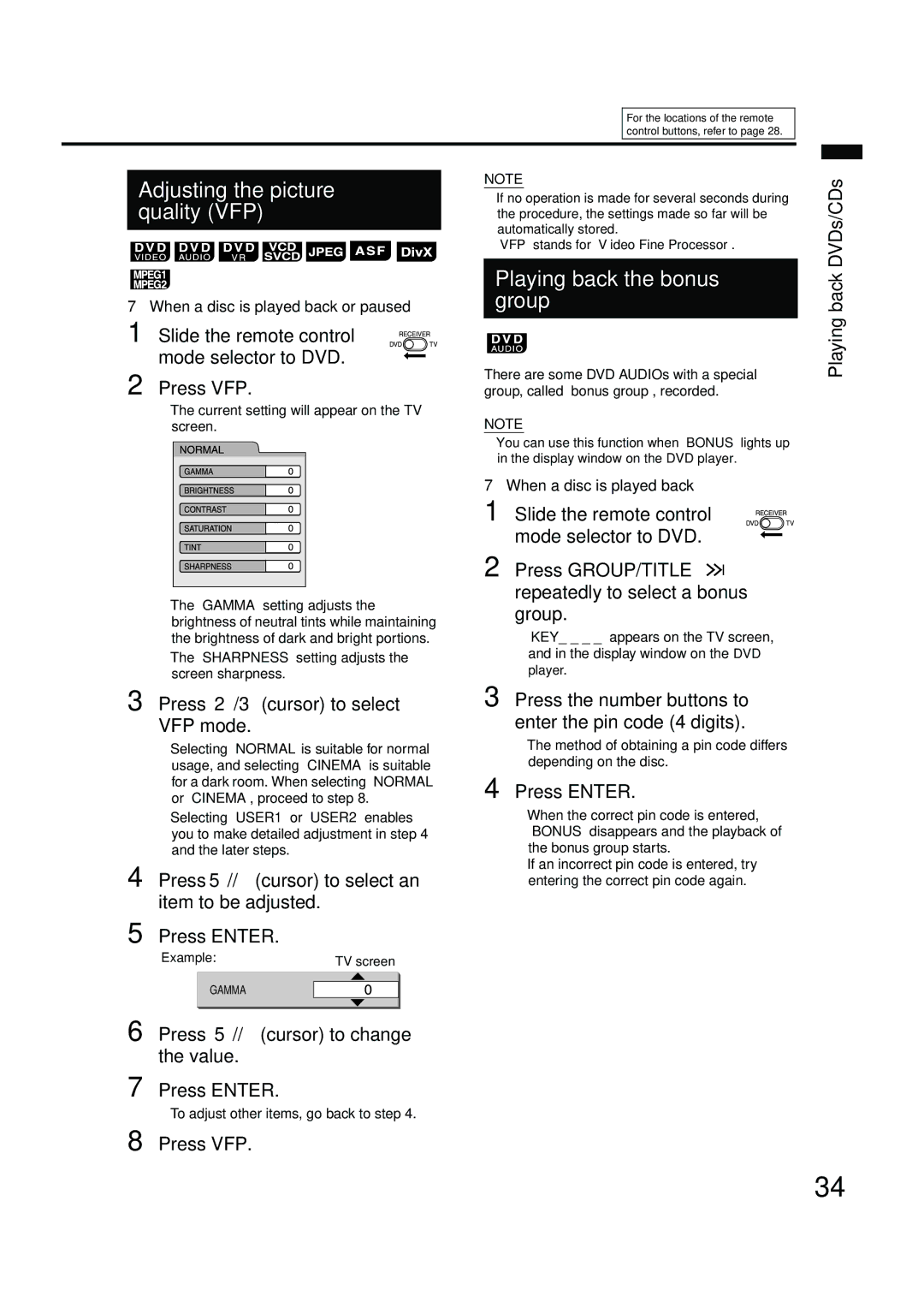 JVC EX-A10 manual Adjusting the picture quality VFP 