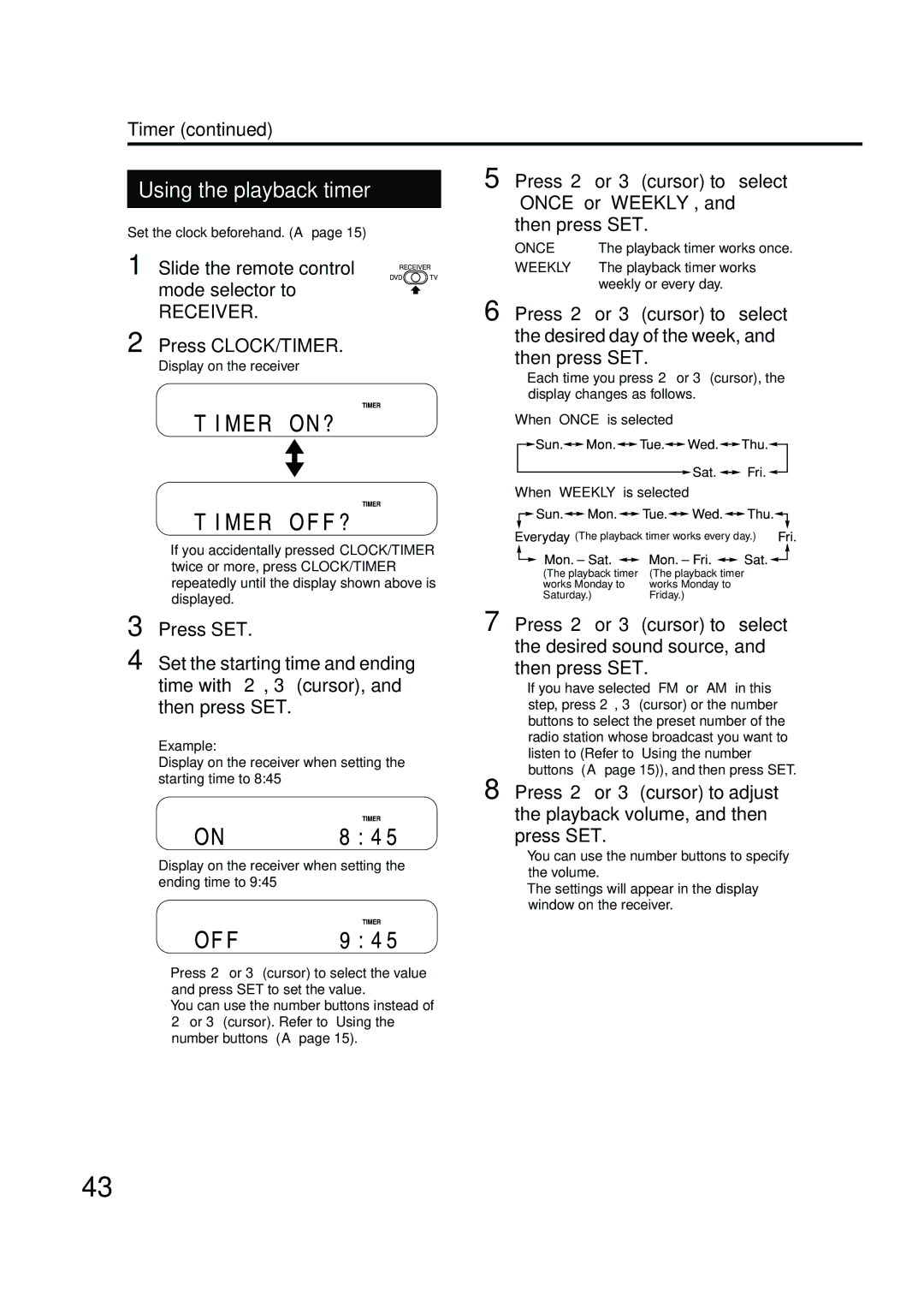 JVC EX-A10 manual Using the playback timer 