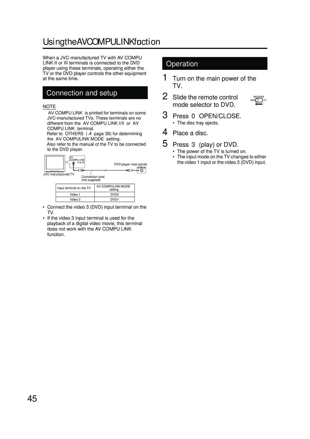 JVC EX-A10 manual Using the AV Compu Link function 