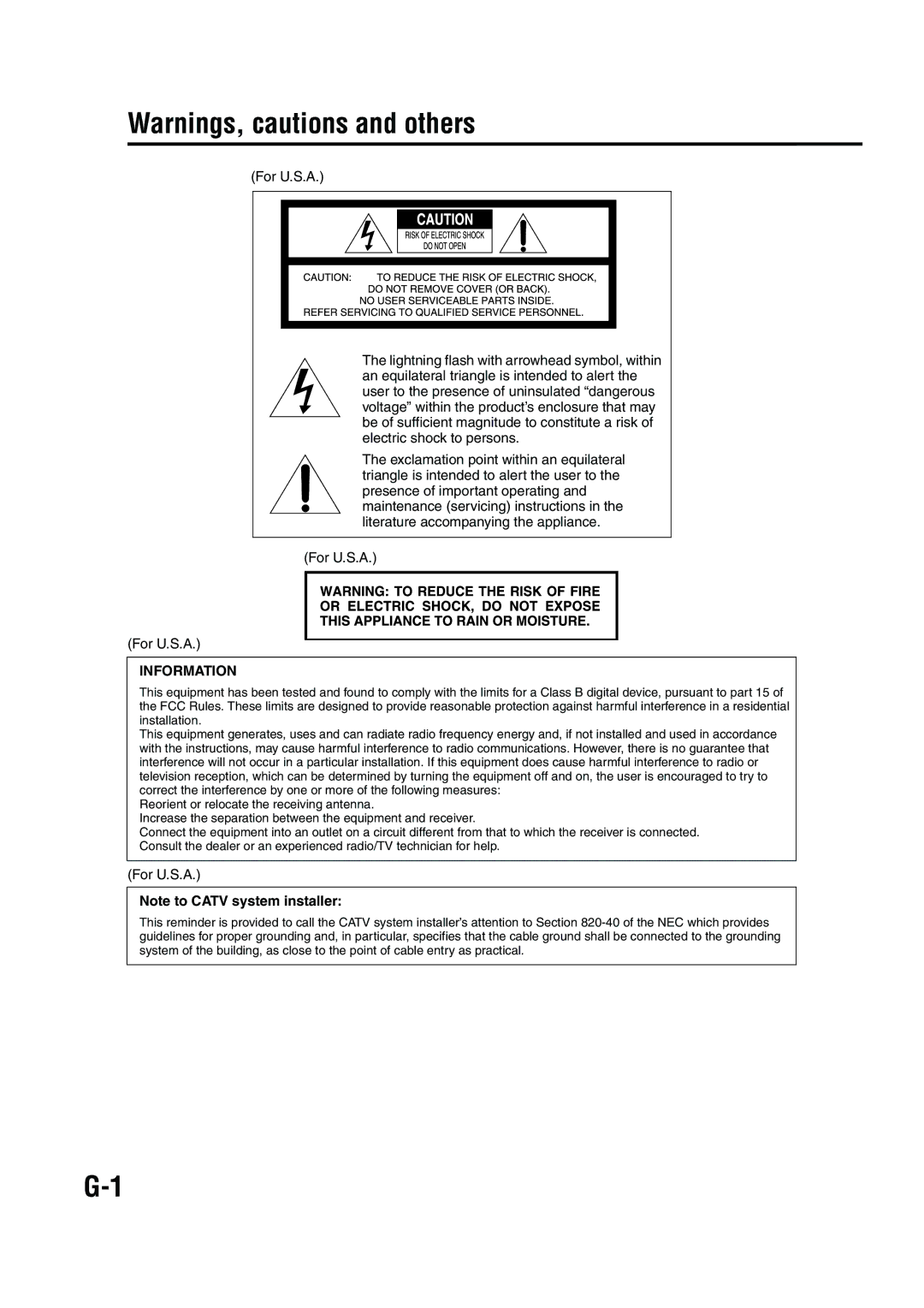 JVC EX-A10 manual For U.S.A, Information 