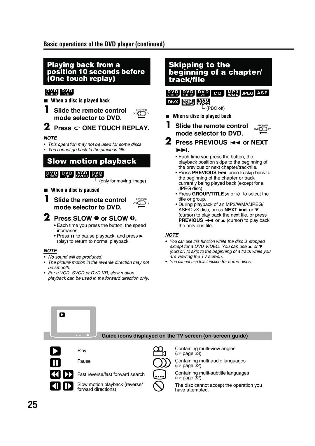 JVC EX-A10 manual Slow motion playback, Skipping to the beginning of a chapter/ track/file 