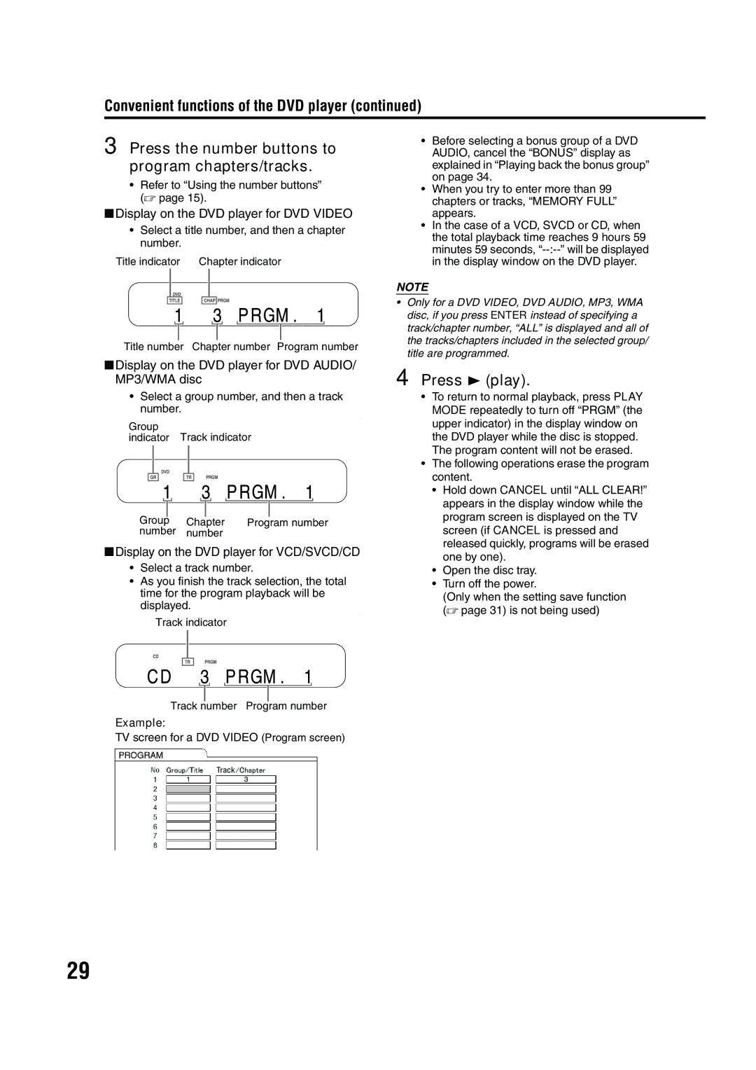 JVC EX-A10 manual Select a title number, and then a chapter number, Select a group number, and then a track number 