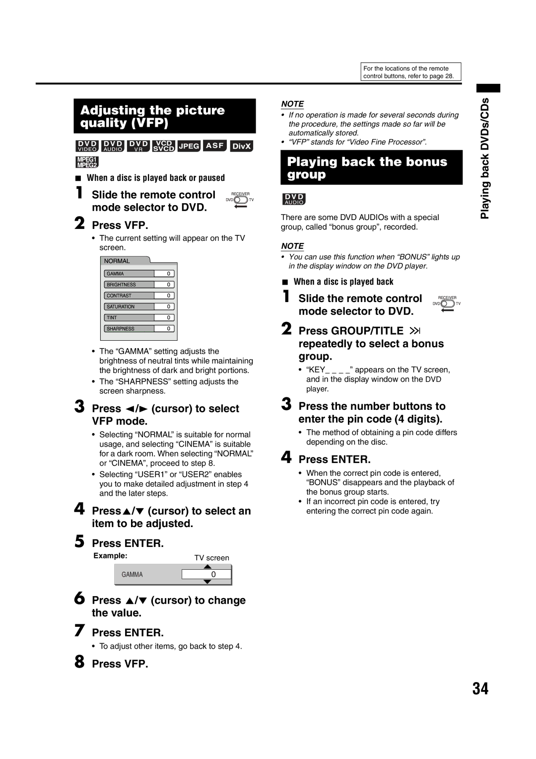 JVC EX-A10 manual Adjusting the picture quality VFP, Playing back the bonus group 