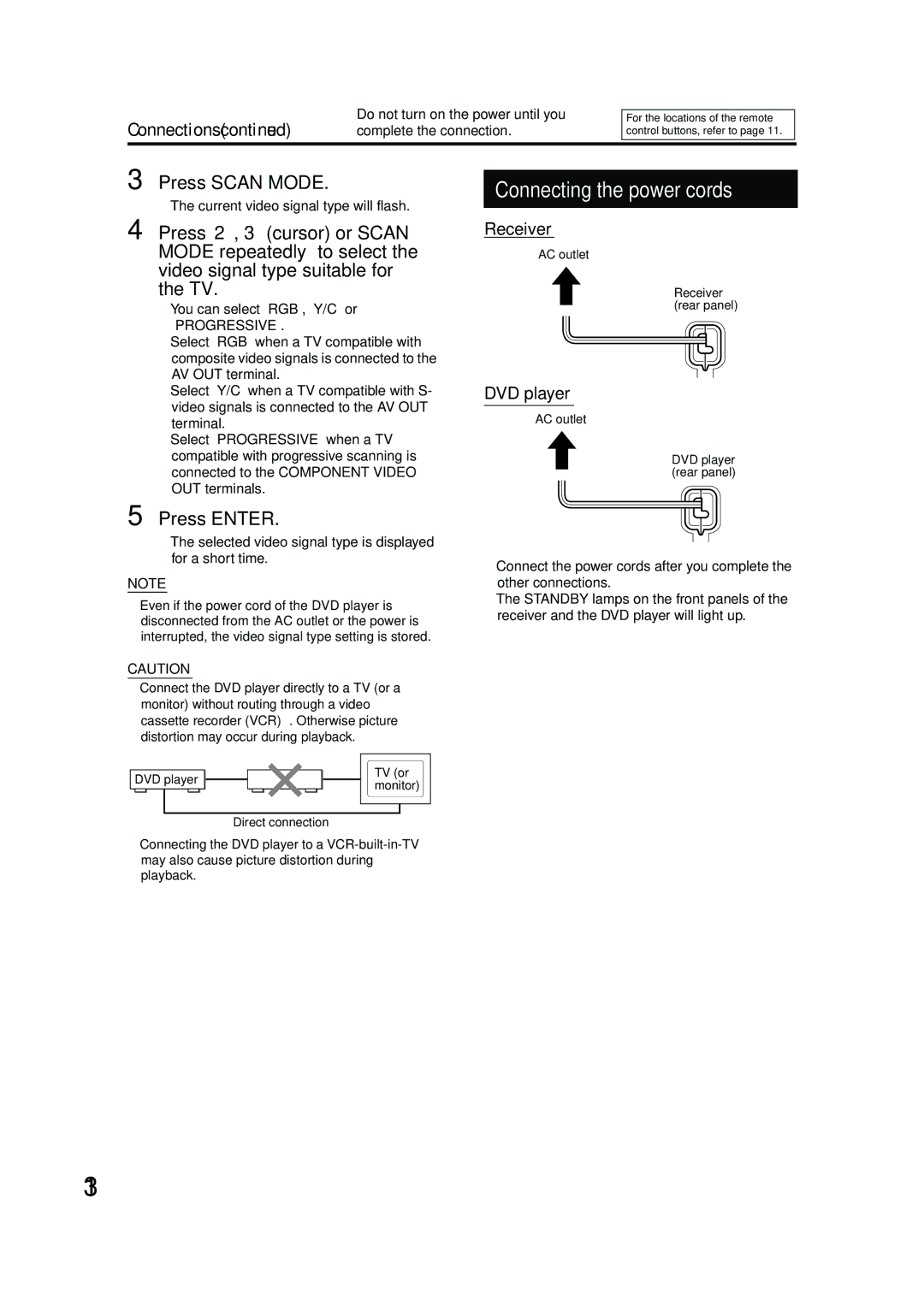 JVC EX-A10 manual Connecting the power cords 