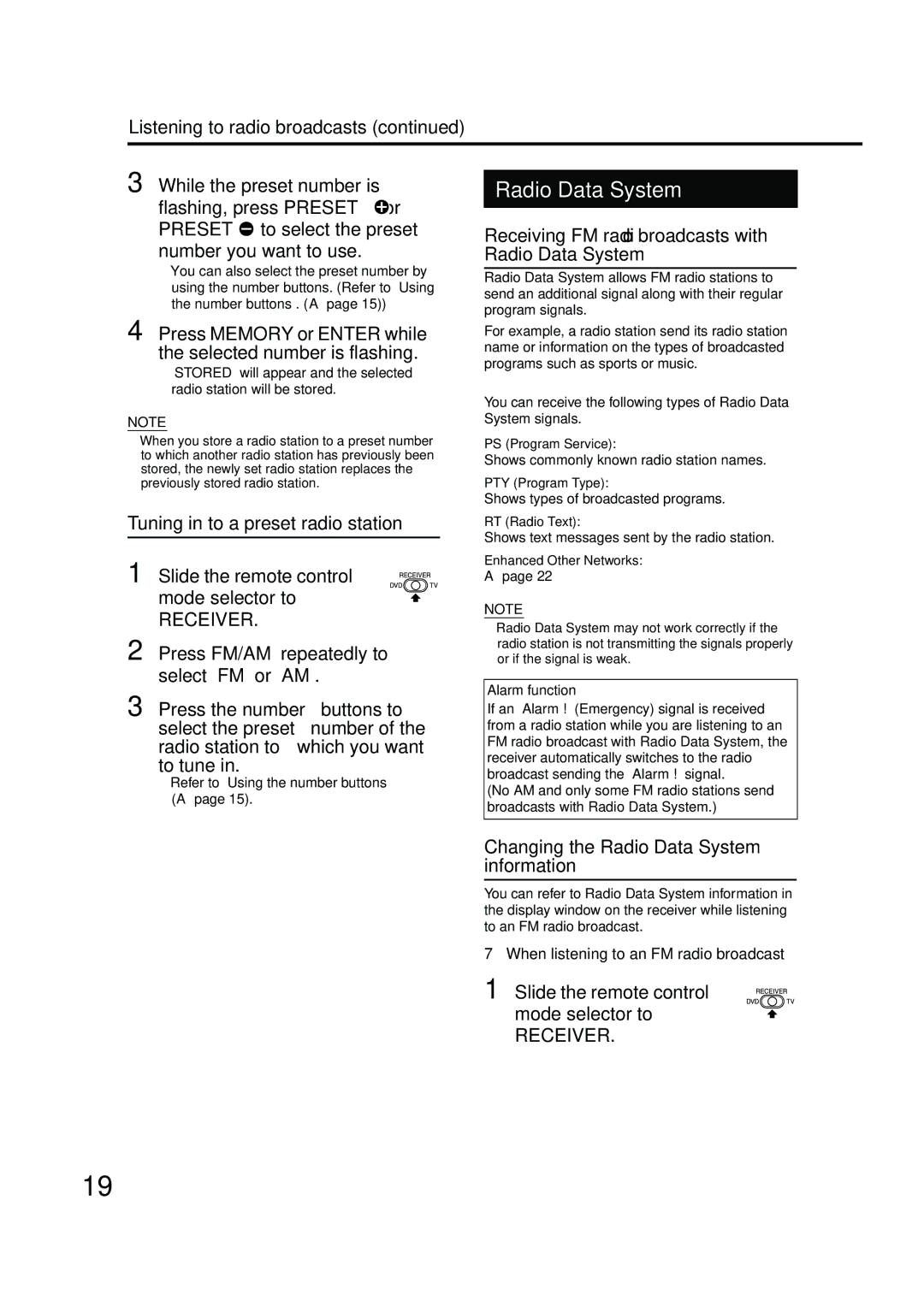 JVC EX-A10 manual Receiving FM radio broadcasts with Radio Data System, Changing the Radio Data System information 