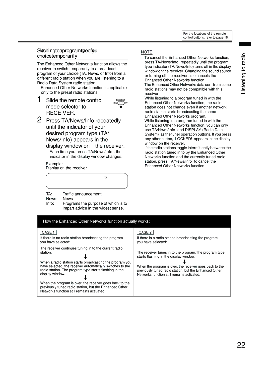 JVC EX-A10 manual Switching to a program type of your choice temporarily, TA Traffic announcement 