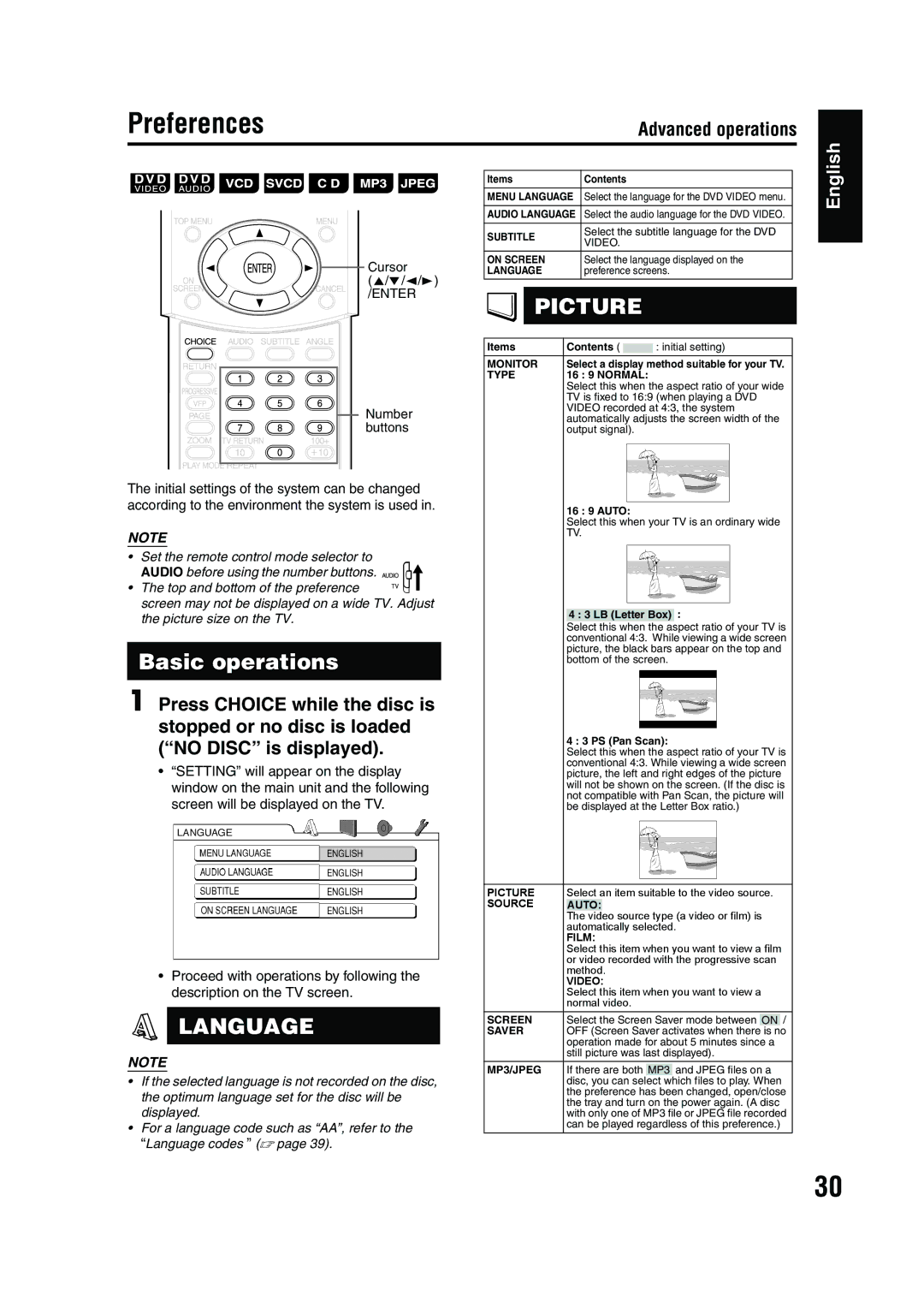 JVC EX-A5 manual Preferences, Basic operations 