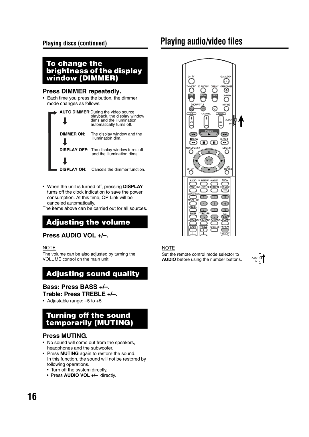 JVC EX-D11 manual Playing audio/video files, To change the brightness of the display window Dimmer, Adjusting the volume 