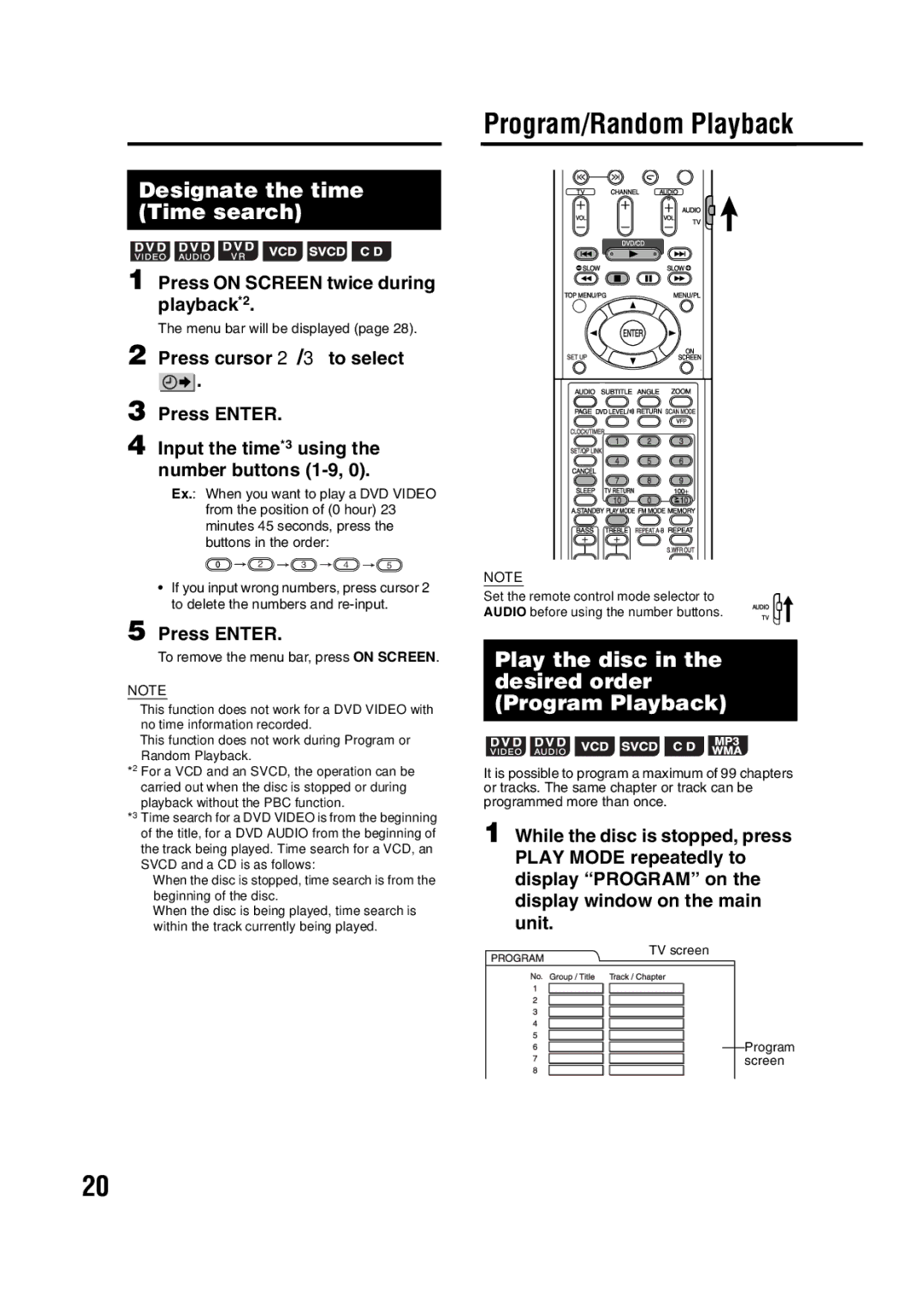 JVC EX-D11 Program/Random Playback, Designate the time Time search, Play the disc in the desired order Program Playback 