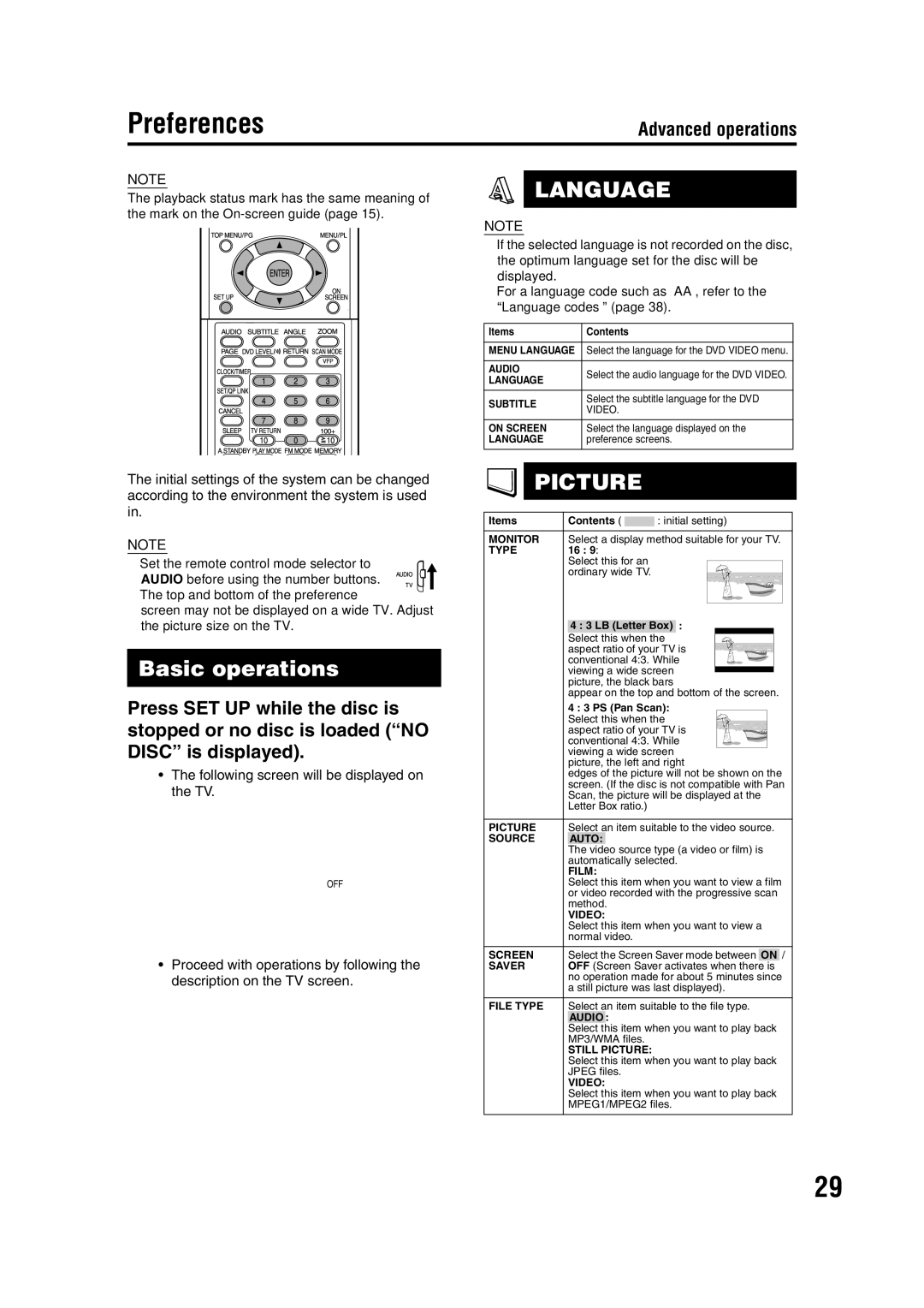 JVC EX-D11 manual Preferences, Basic operations, Following screen will be displayed on the TV 