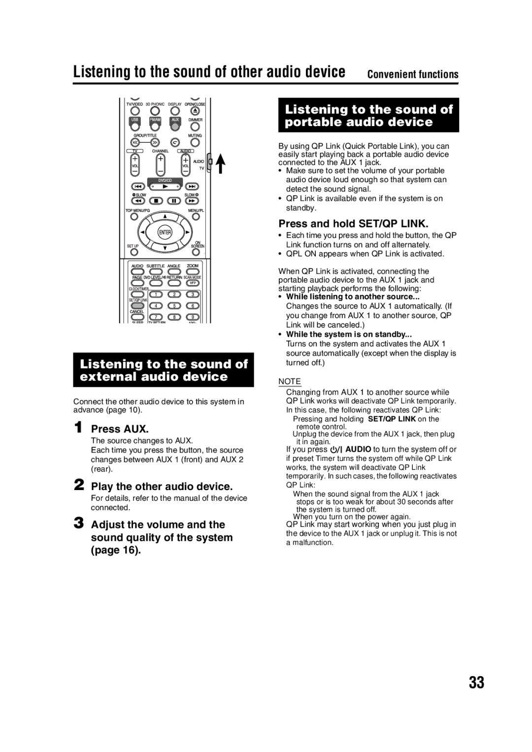 JVC EX-D11 manual Listening to the sound of external audio device, Listening to the sound of portable audio device 