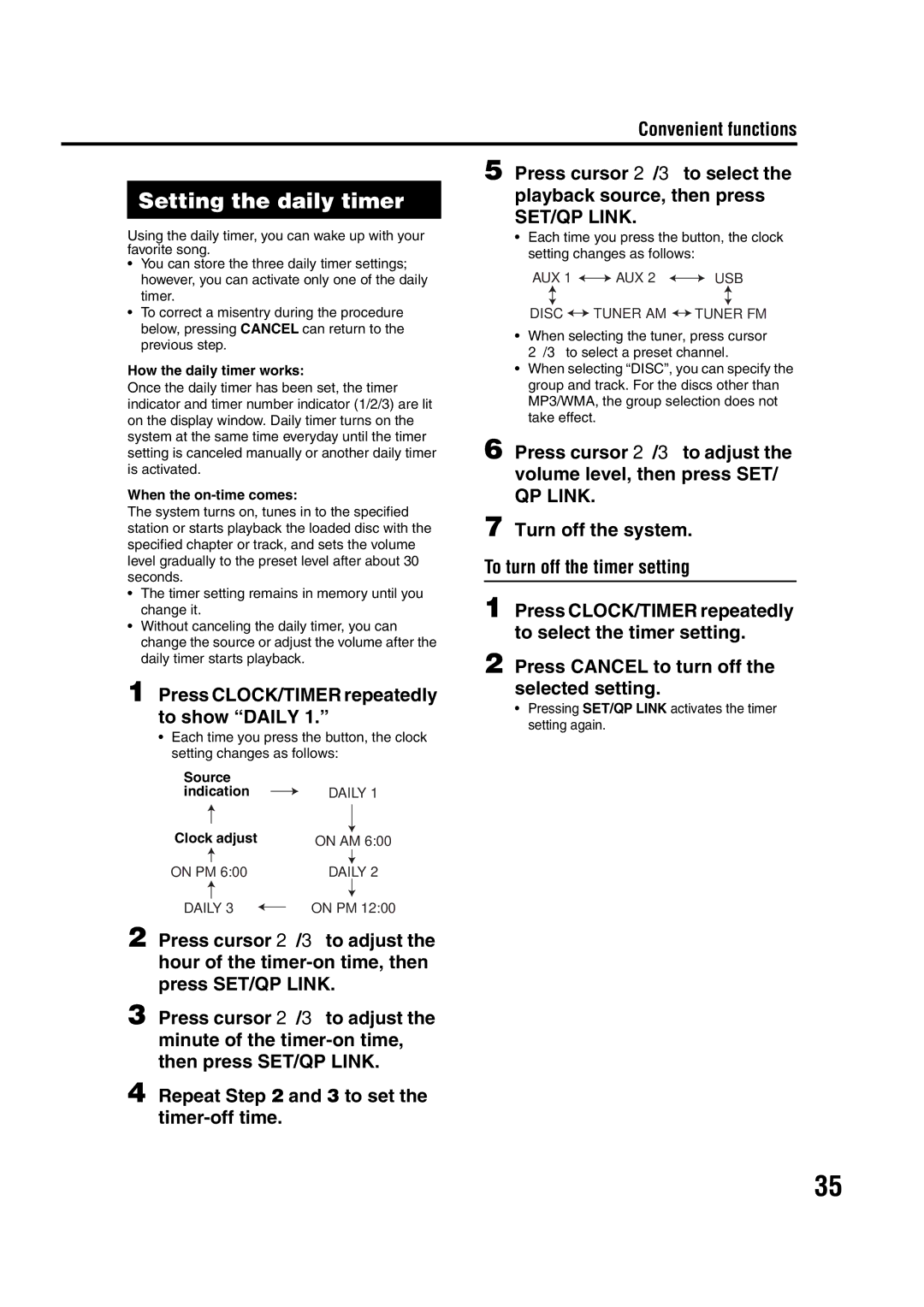 JVC EX-D11 manual Setting the daily timer, Press CLOCK/TIMER repeatedly to show Daily 