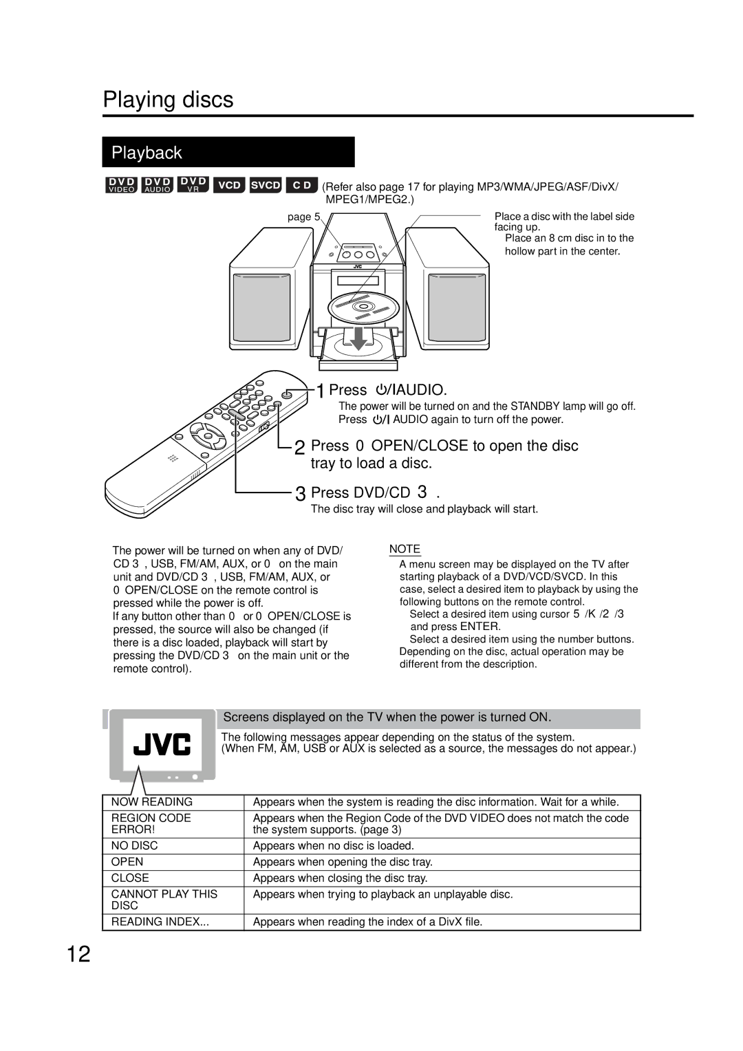 JVC EX-D11 manual Refer also page 17 for playing MP3/WMA/JPEG/ASF/DivX, Appears when reading the index of a DivX file 