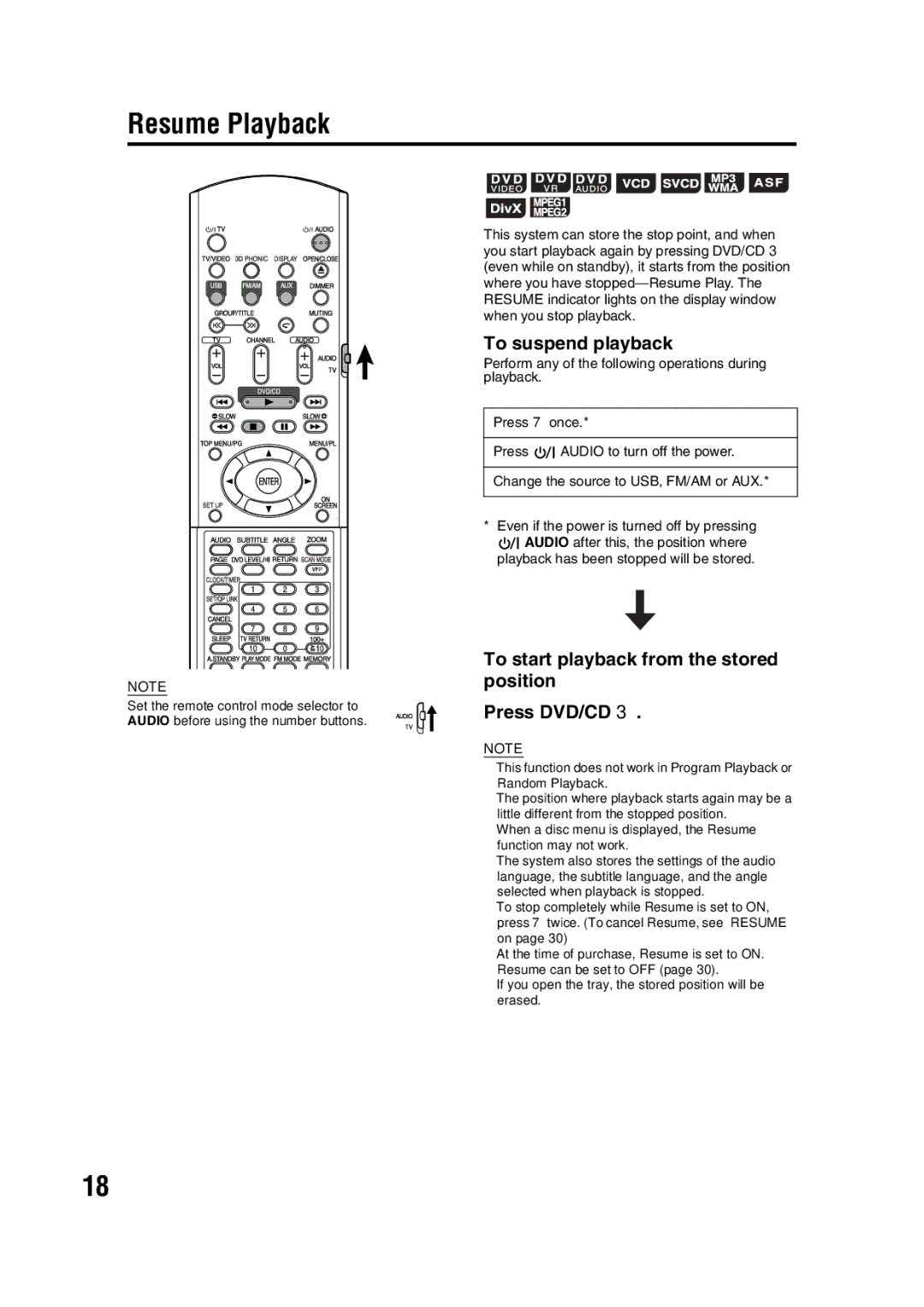 JVC EX-D11 manual Resume Playback 