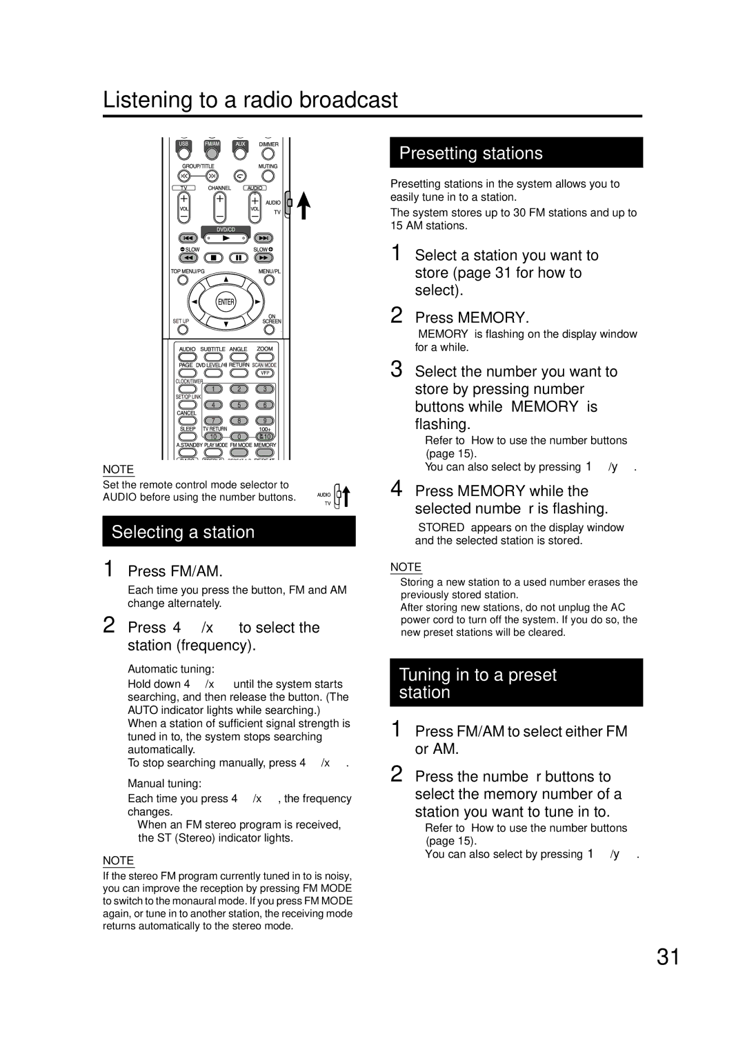 JVC EX-D11 manual Listening to a radio broadcast 