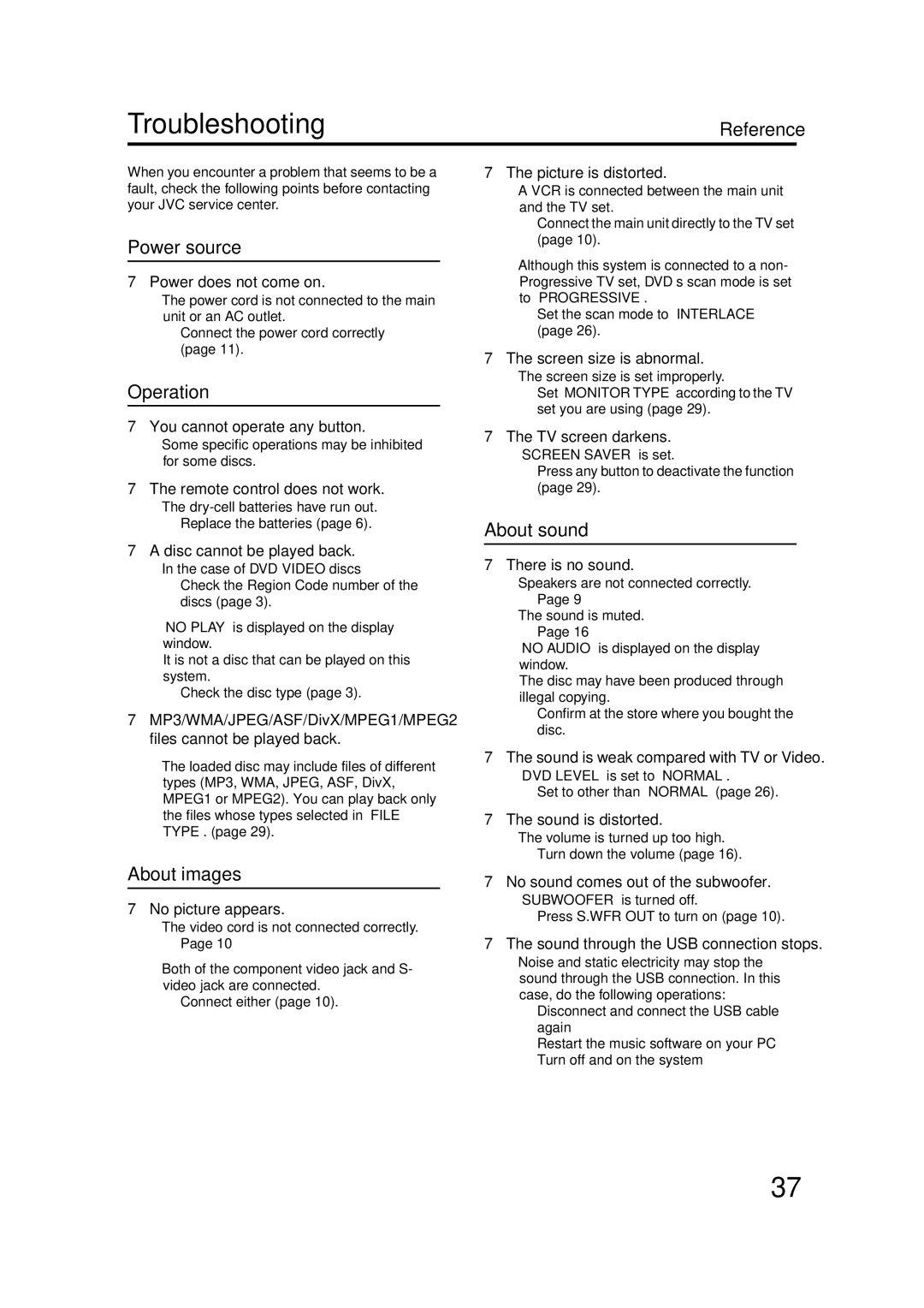 JVC EX-D11 manual Troubleshooting 