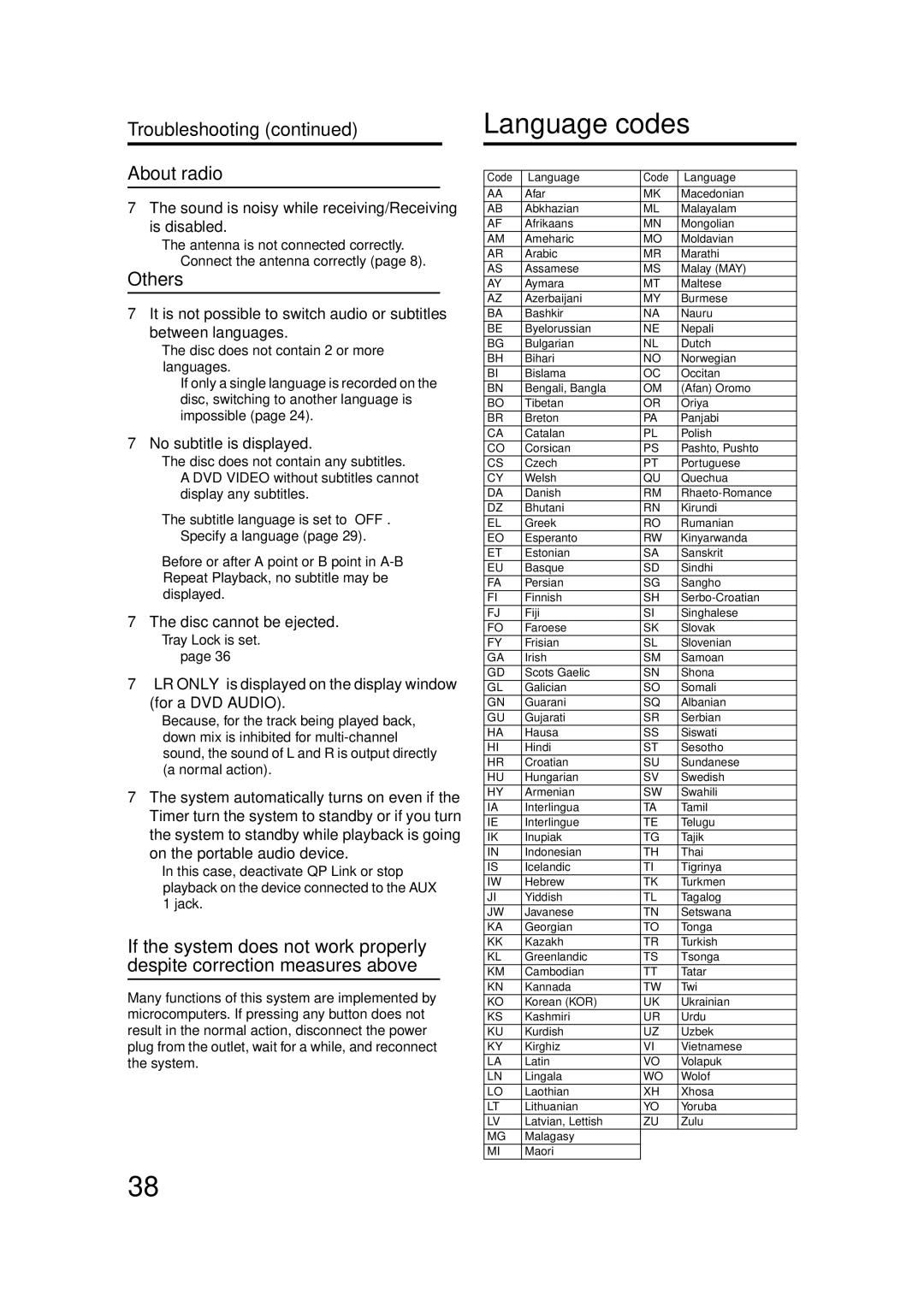 JVC EX-D11 manual Language codes 