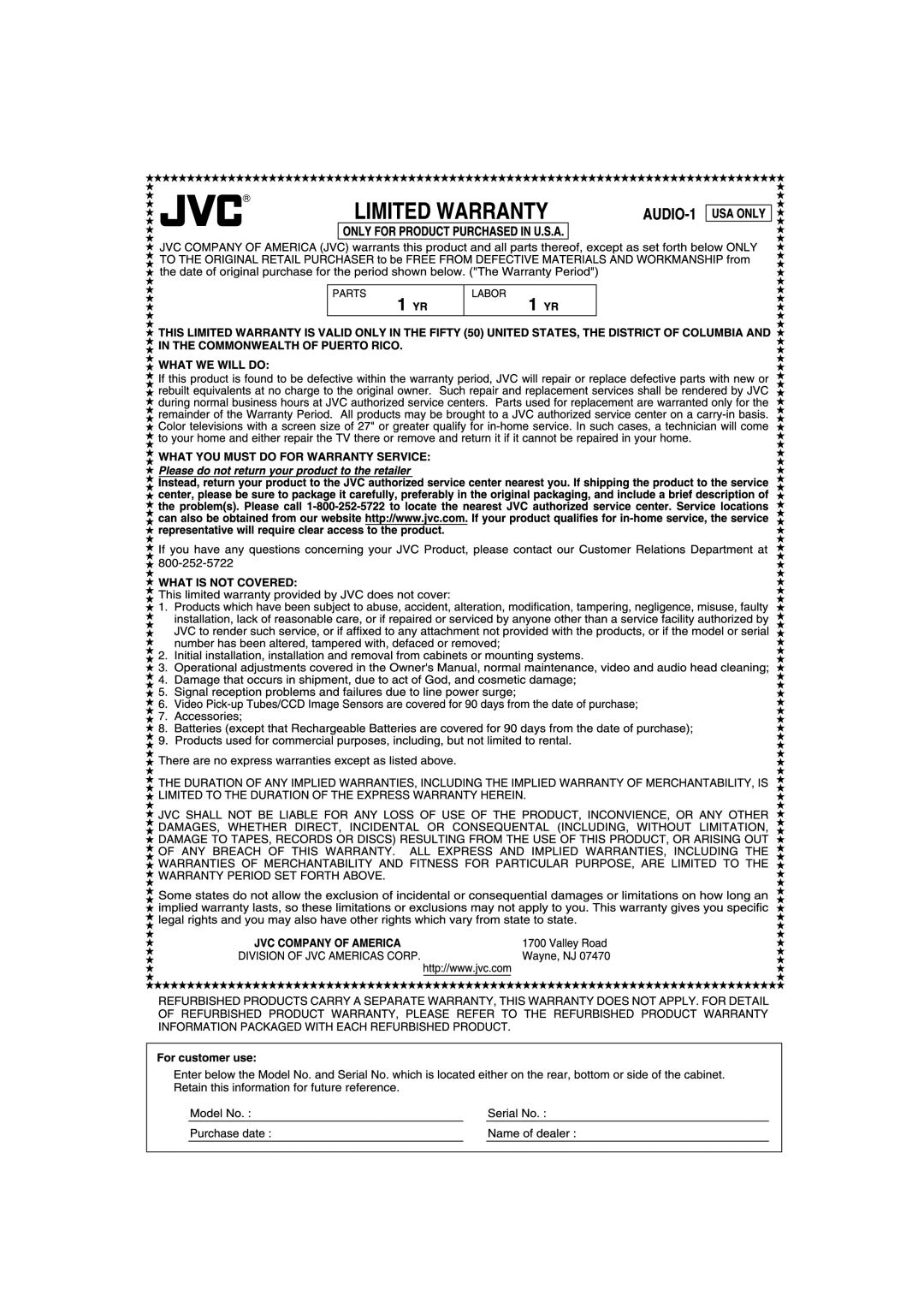 JVC EX-D11 manual 