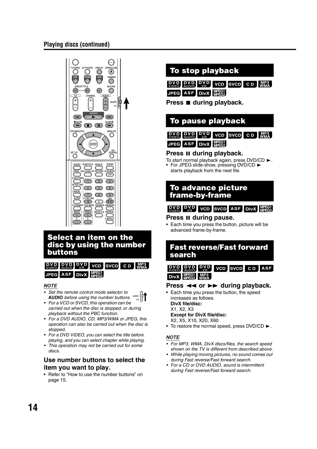 JVC EX-D11 manual To stop playback, To pause playback, To advance picture frame-by-frame, Fast reverse/Fast forward search 