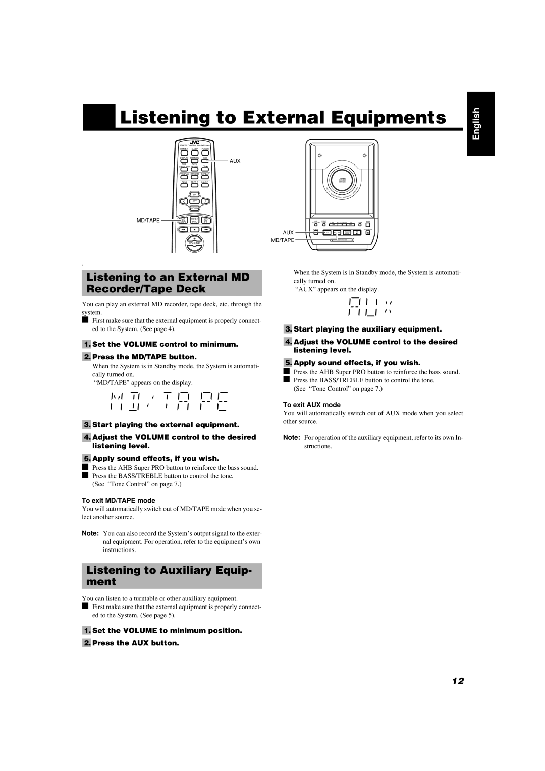 JVC FS-5000, FS-6000 manual Listening to External Equipments, Listening to an External MD Recorder/Tape Deck 