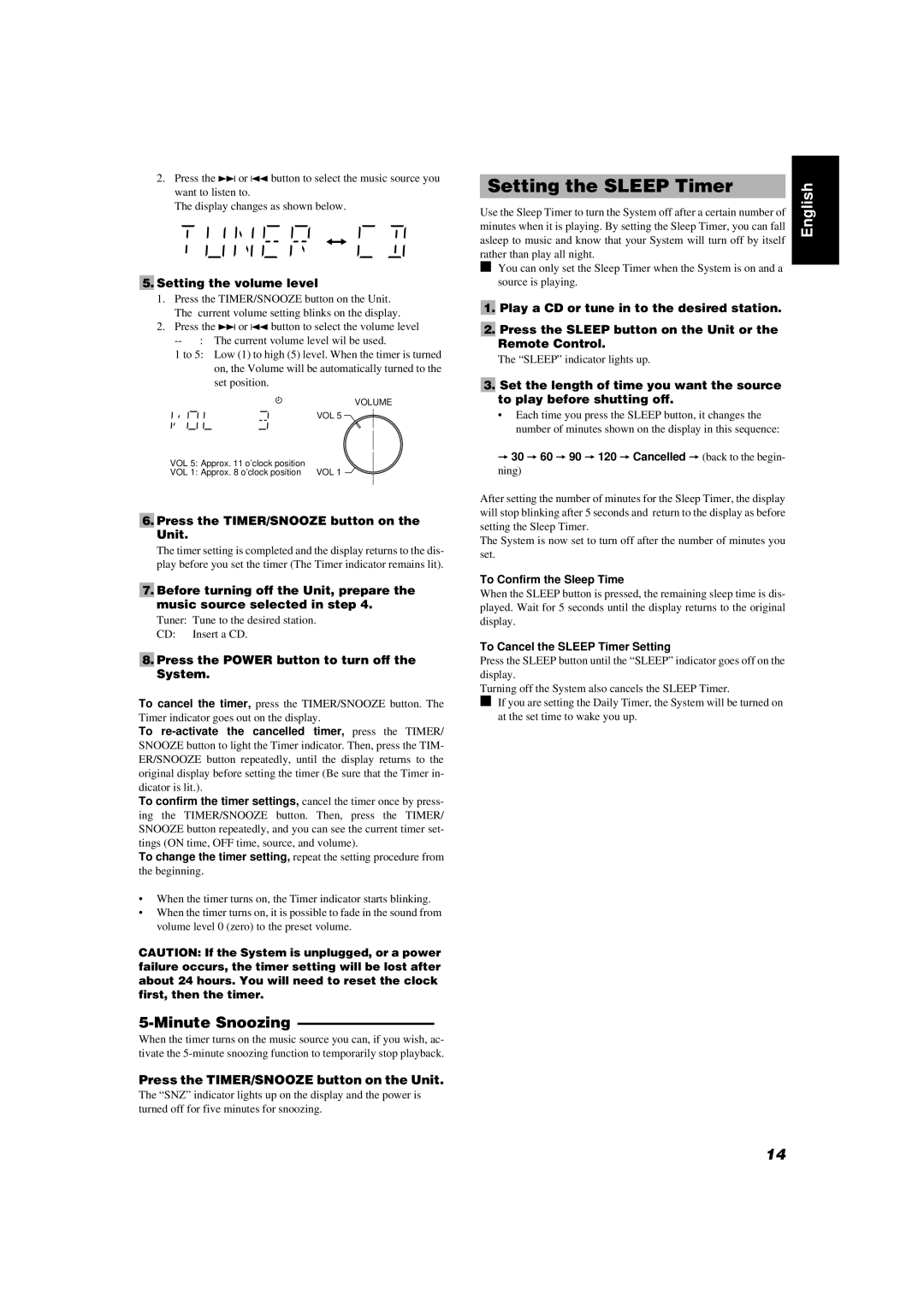 JVC FS-5000, FS-6000 manual Setting the Sleep Timer, Minute Snoozing 