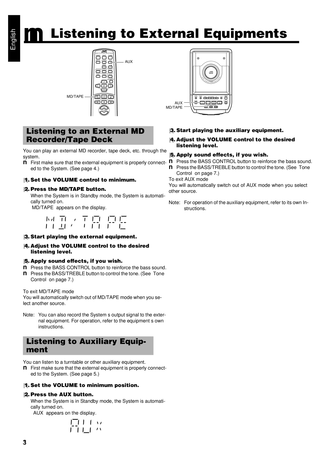 JVC FS-8000 manual Listening to External Equipments, Start playing the external equipment, Apply sound effects, if you wish 