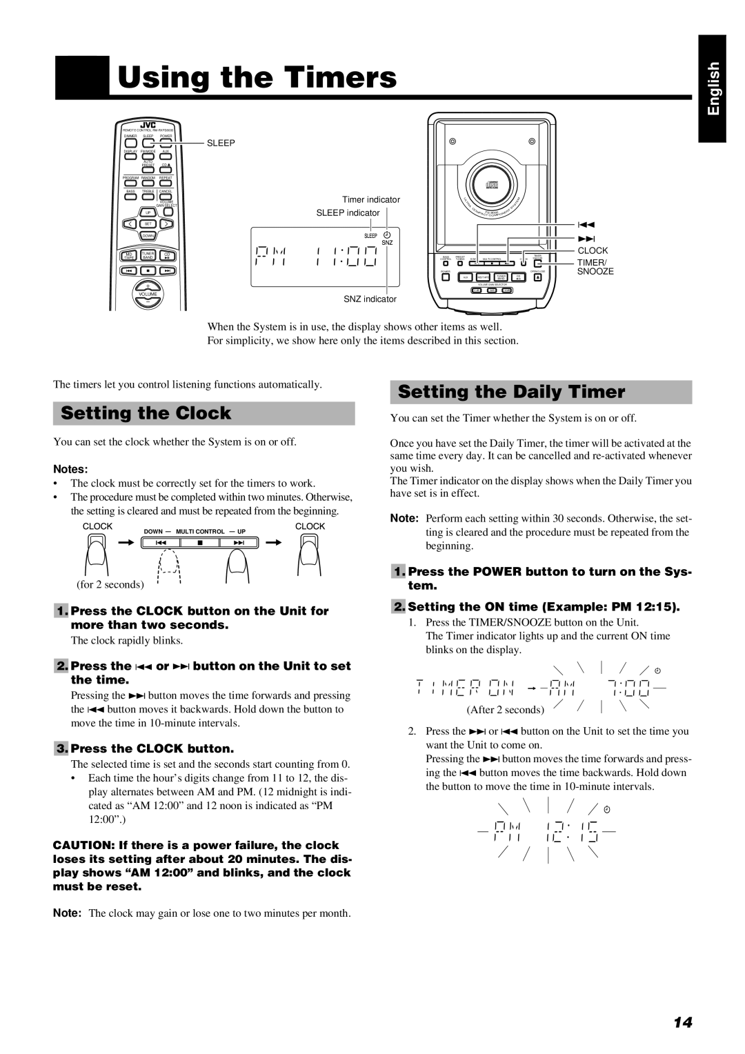 JVC FS-8000 manual Using the Timers, Setting the Clock, Setting the Daily Timer, Press the Clock button 