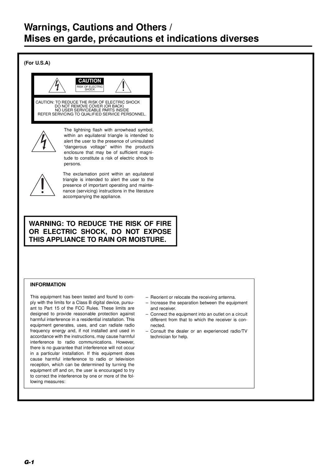 JVC FS-8000 manual Mises en garde, précautions et indications diverses, For U.S.A 