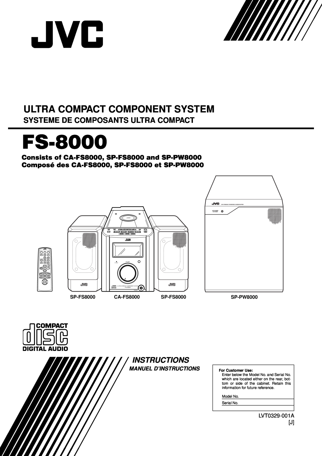 JVC FS-8000 manual Systeme De Composants Ultra Compact, Manuel D’Instructions, SP-FS8000, CA-FS8000, LVT0329-001AJ 