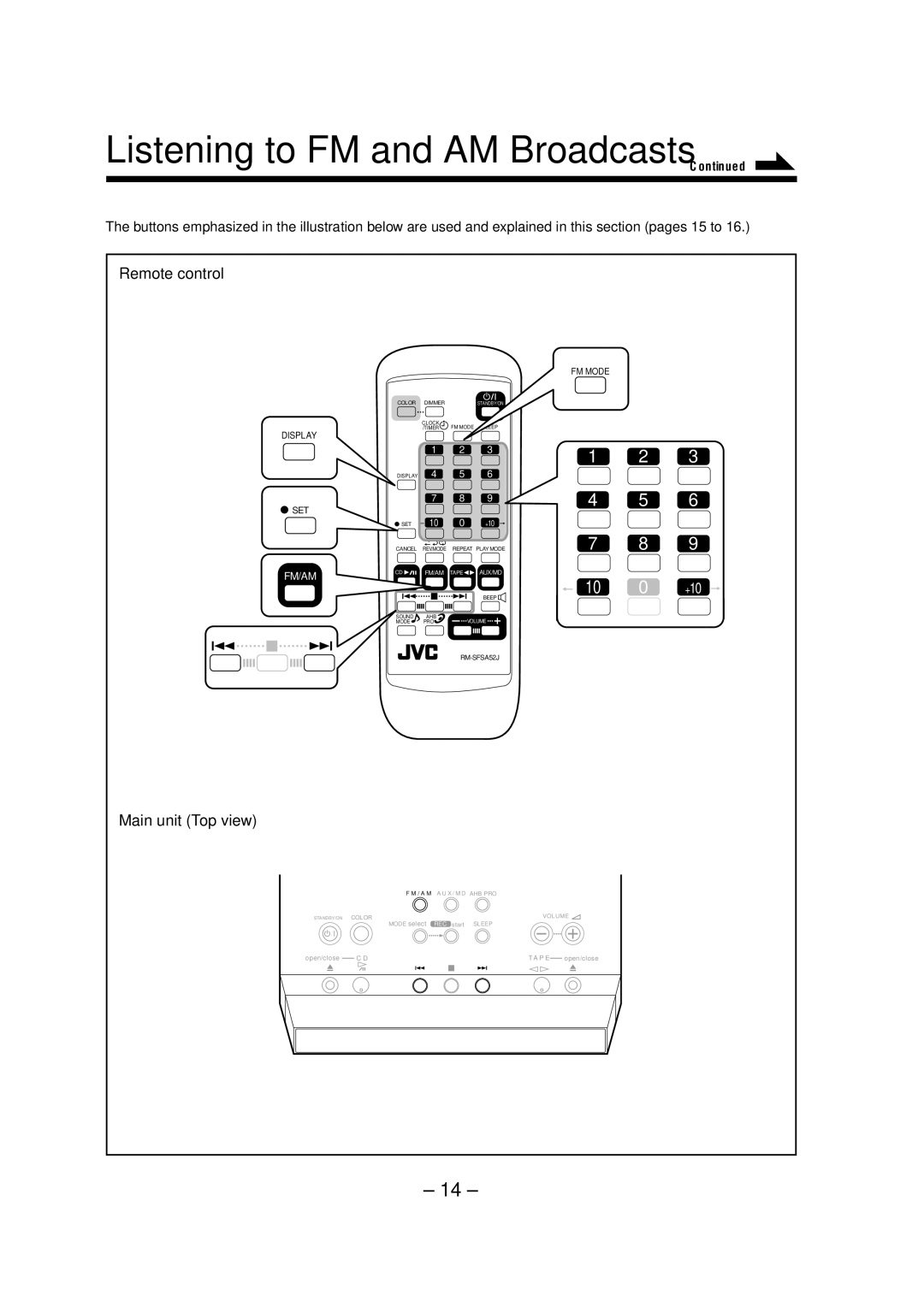 JVC FS-A52 manual Listening to FM and AM Broadcasts, Remote control 