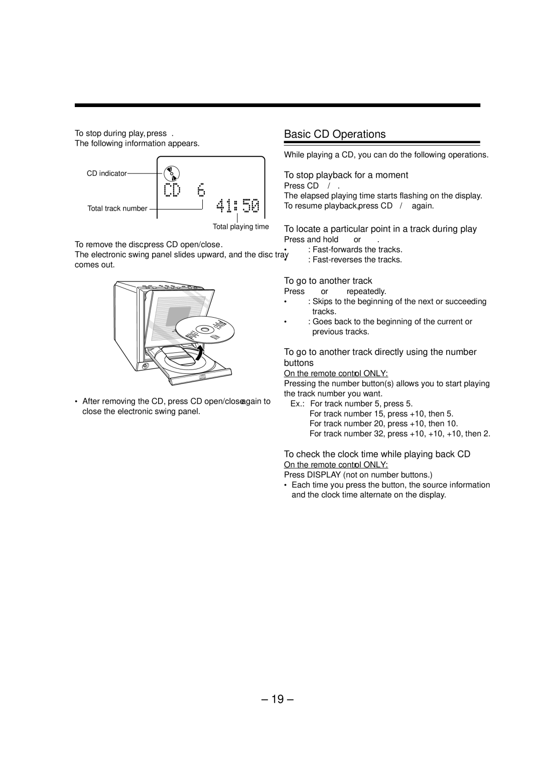 JVC FS-A52 manual Basic CD Operations 