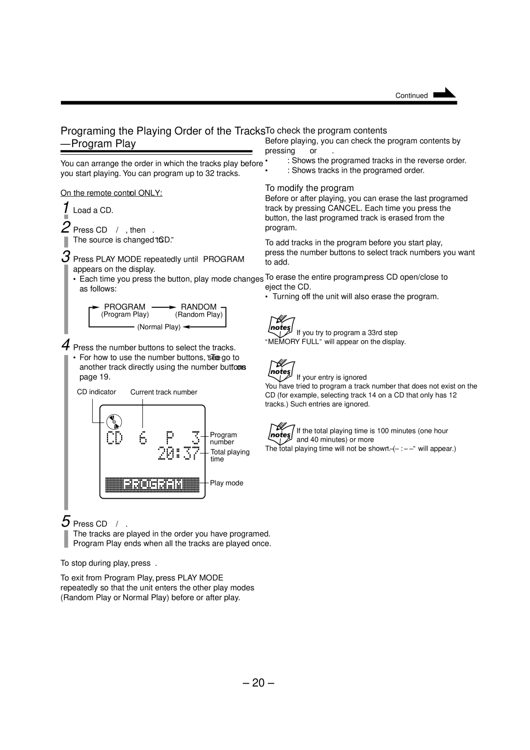 JVC FS-A52 manual Program Play, To check the program contents, To modify the program 