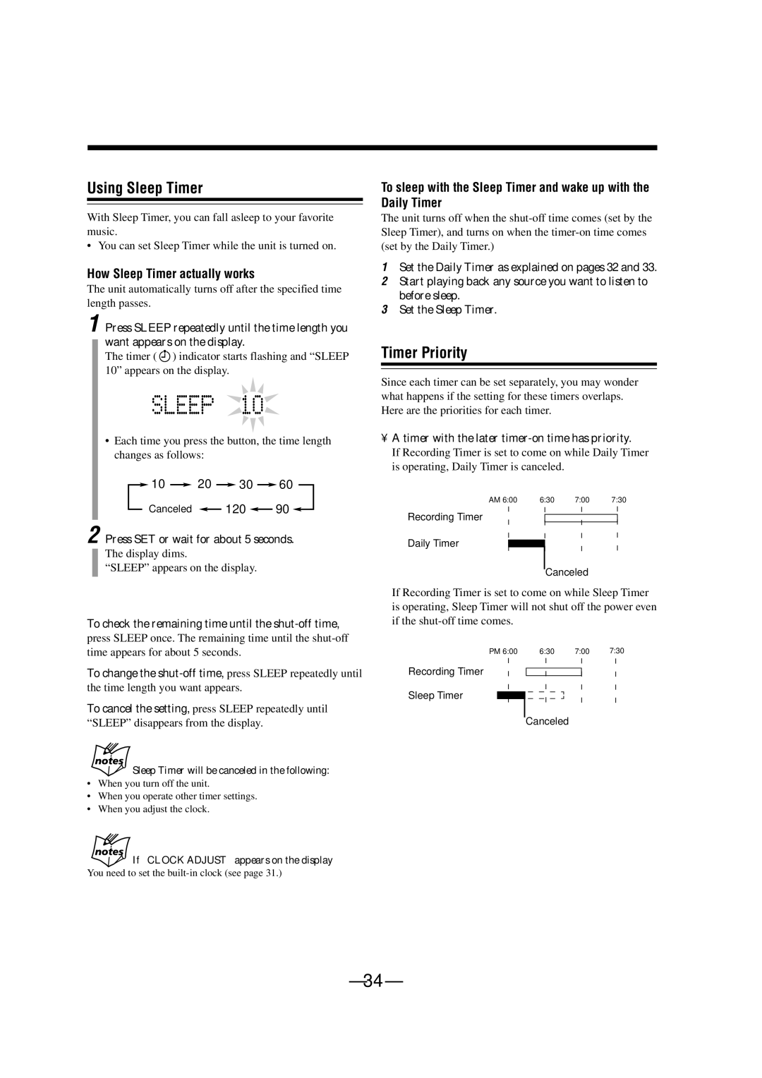 JVC FS-A52 manual Using Sleep Timer, Timer Priority, How Sleep Timer actually works 