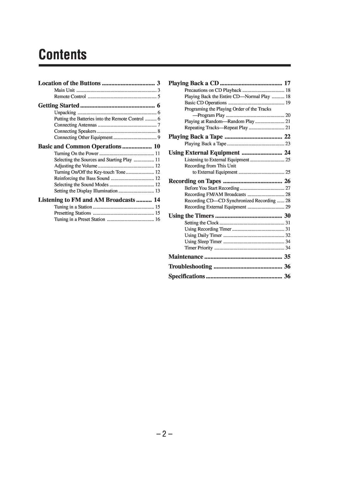 JVC FS-A52 manual Contents 